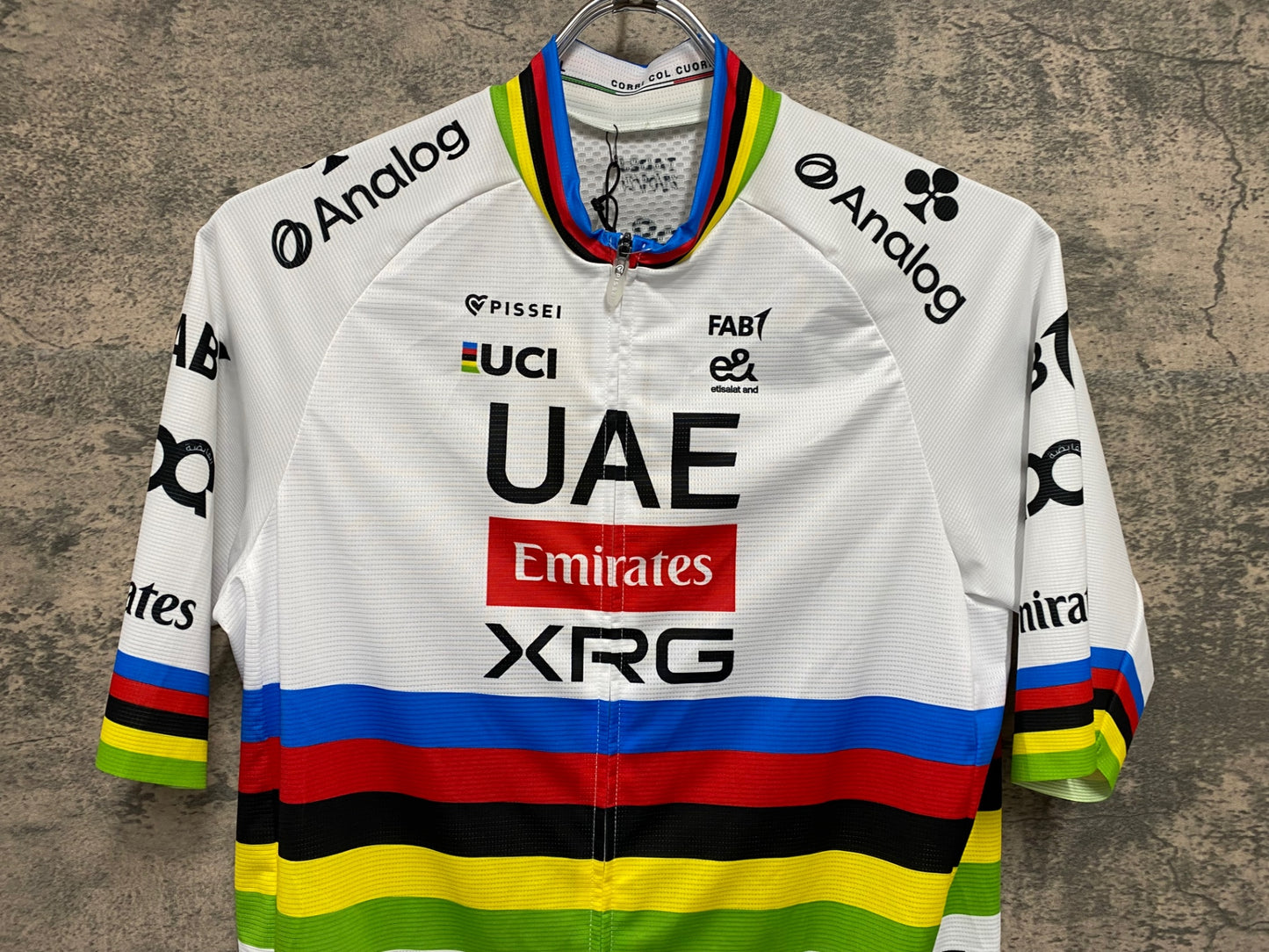 IZ073 ピセイ PISSEI WORLD CHAMPION TADEJ POGACAR 2024 UAE TEAM EMIRATES REPLICA SHORT SLEEVE JERSEY サイクルジャージ 白 アルカンシェル L 未使用