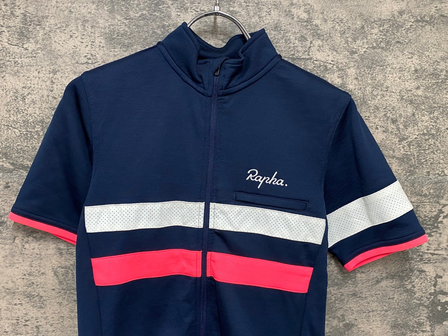 IV237 ラファ Rapha BREVET JERSEY 半袖 サイクルジャージ ネイビー ピンク XS
