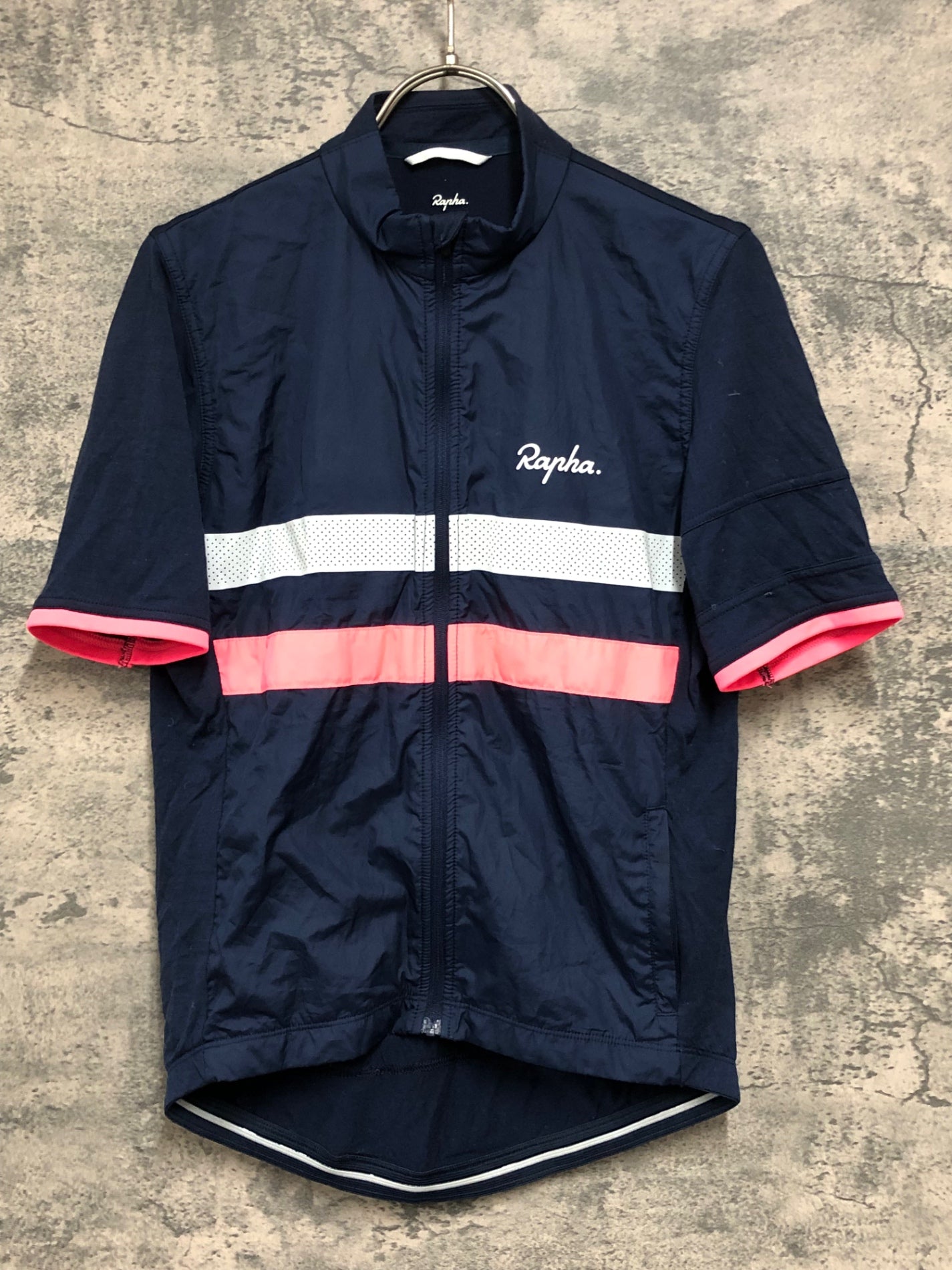 IX937 ラファ Rapha MEN'S WINDBLOCK BREVET JERSEY 半袖サイクルジャージ 紺 S