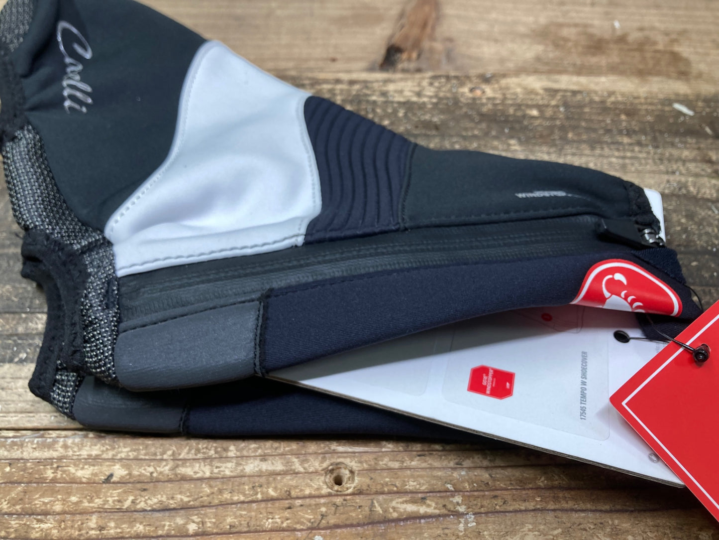 IV961 カステリ CASTELLI TEMPO W シューズカバー 黒 白 S 裏起毛