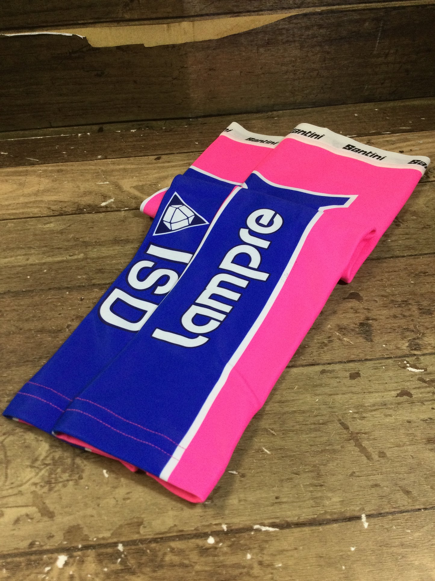 GP653 サンティーニ Santini アームウォーマー ピンク青 lampre 裏起毛 M