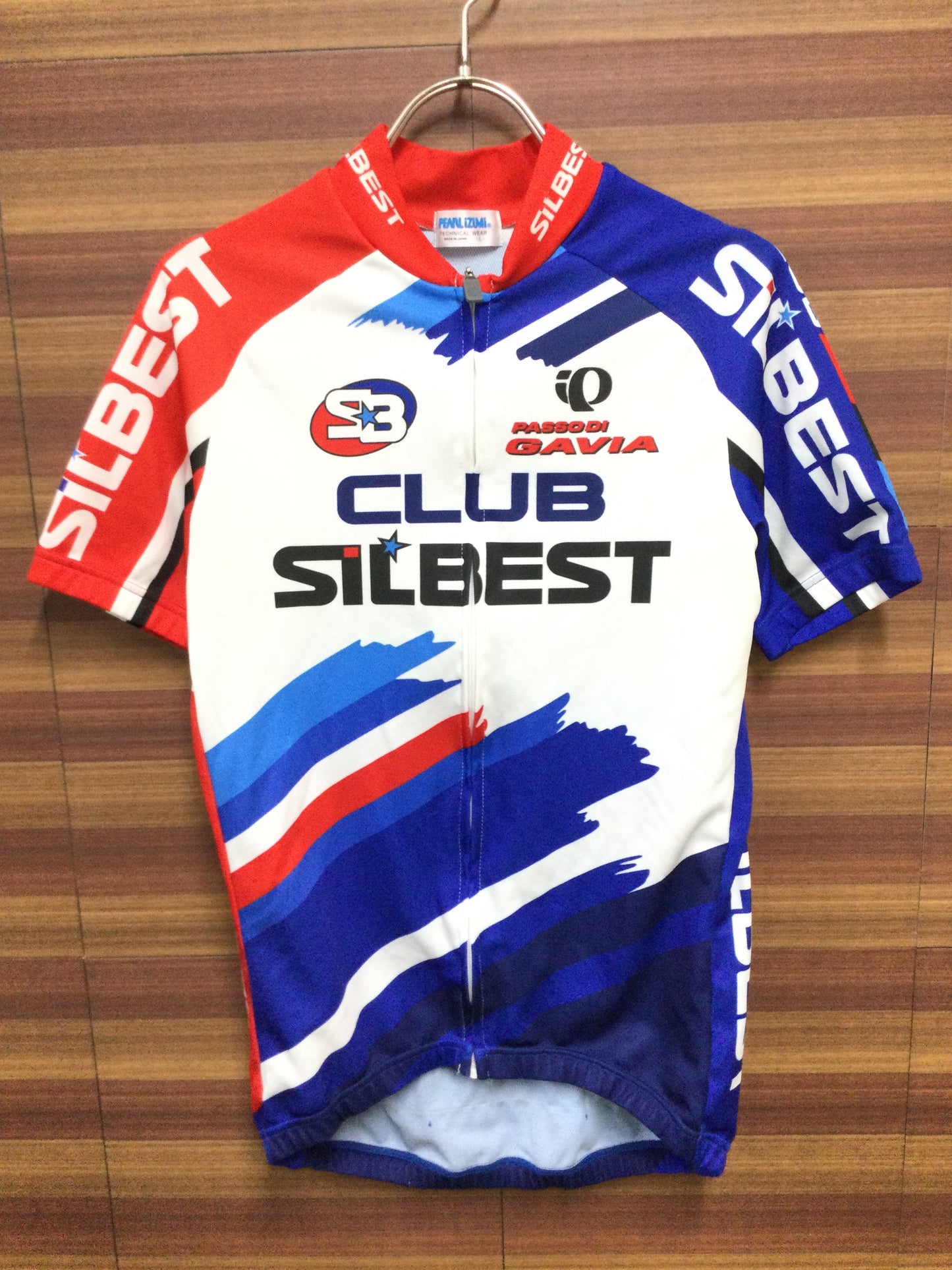 GG643 パールイズミ Pearl Izum CLUB SILBEST 半袖 サイクルジャージ L 青赤 ※毛玉あり