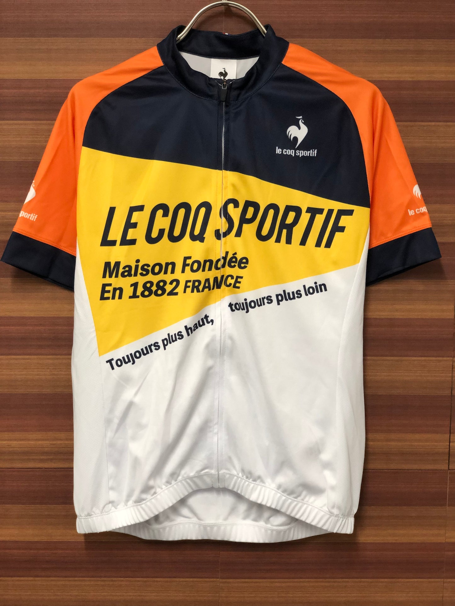 GW519 ルコックスポルティフ le coq sportif 半袖 サイクルジャージ 紺 黄 白 S