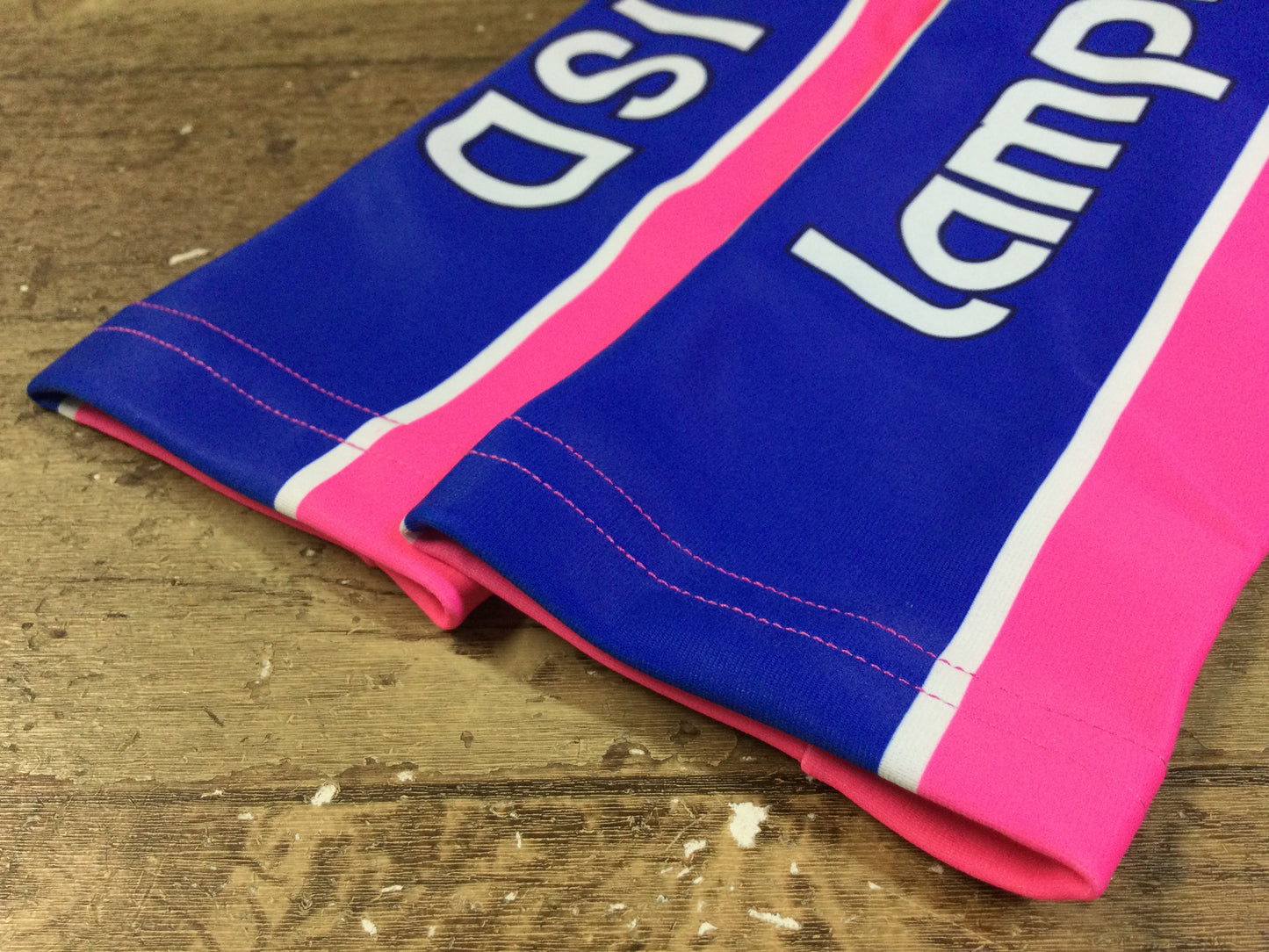 GP653 サンティーニ Santini アームウォーマー ピンク青 lampre 裏起毛 M