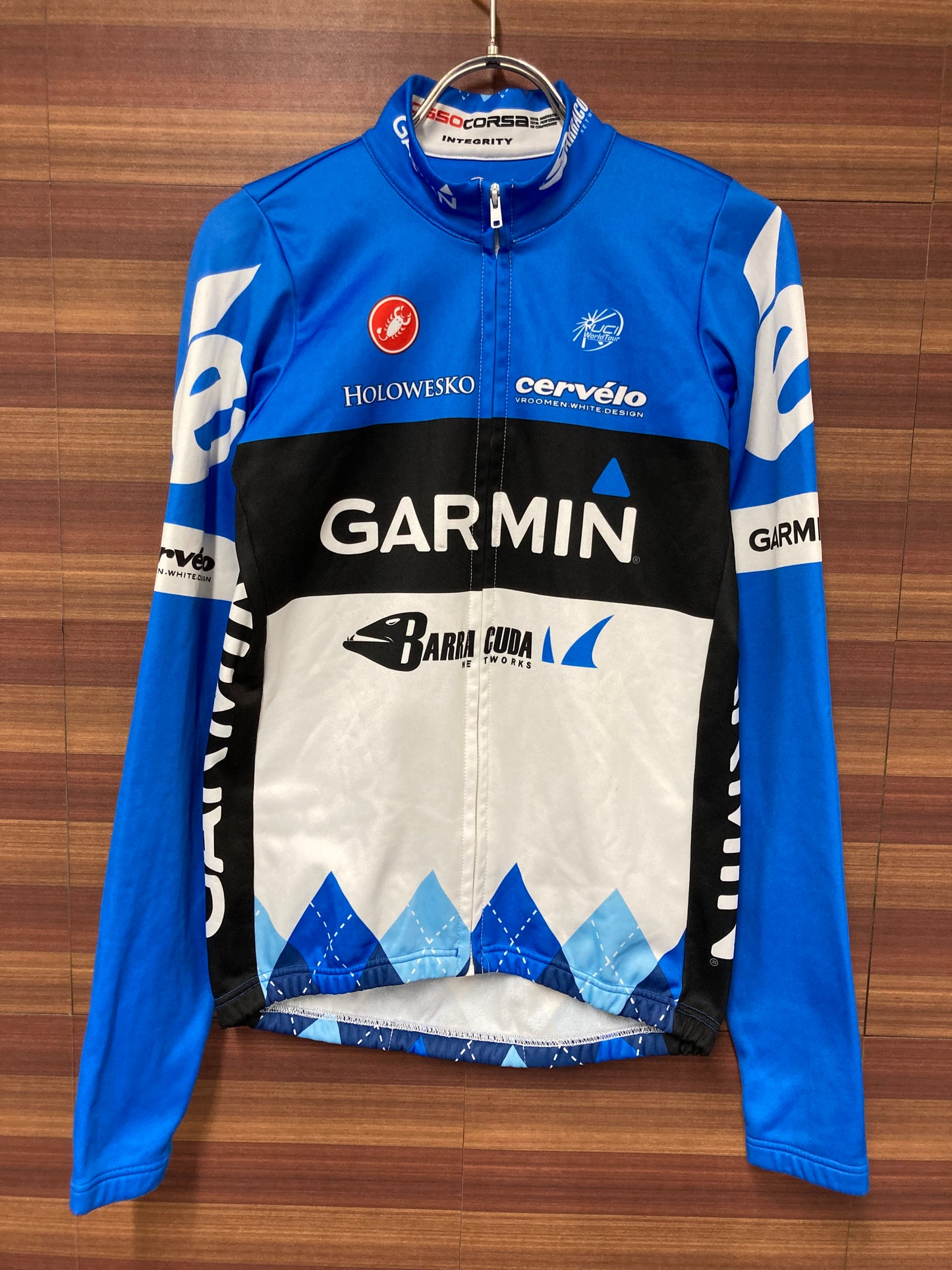 HA050 カステリ CASTELLI 長袖サイクルジャージ 青白 S ROSSOCORSA GARMIN