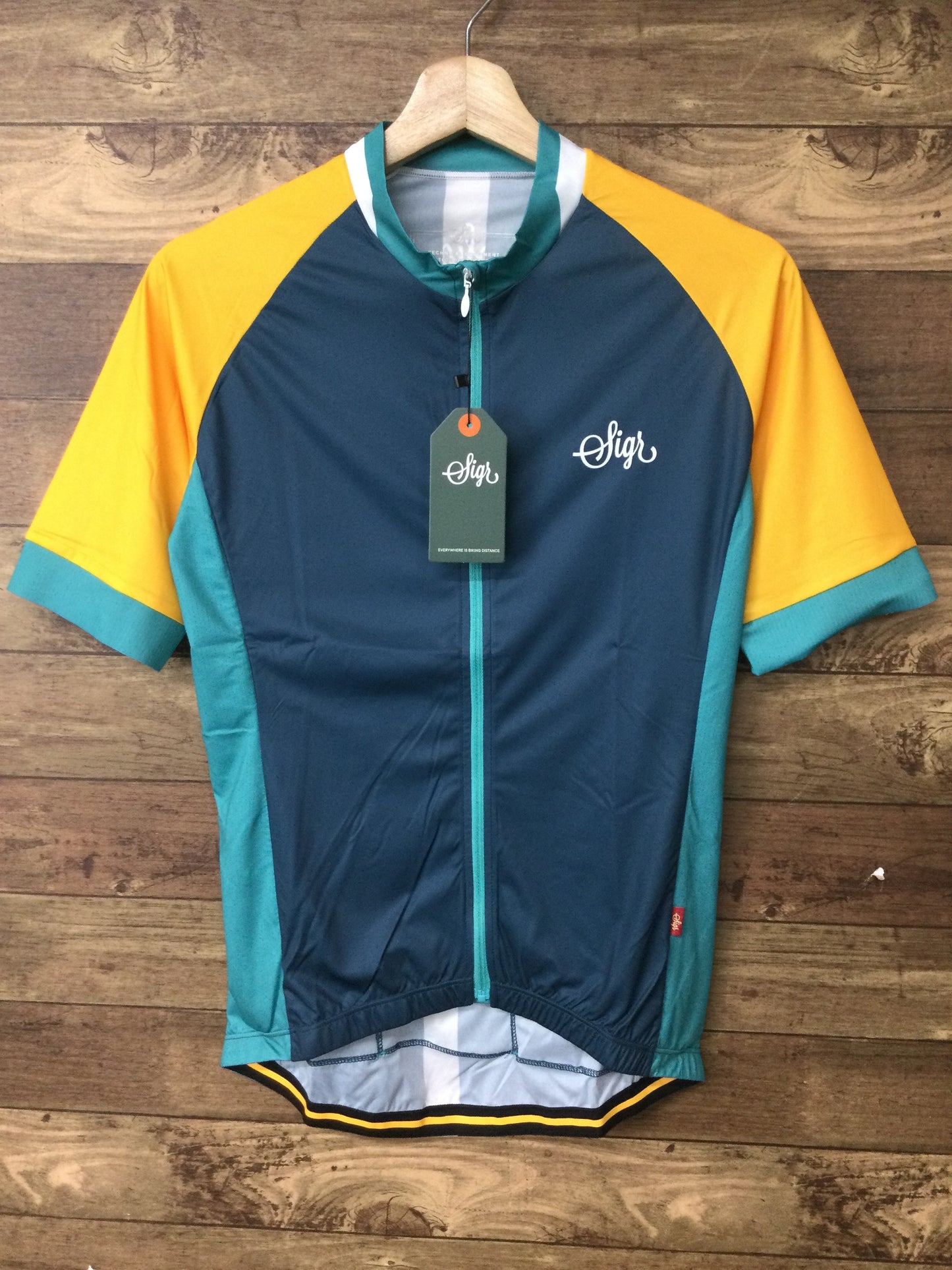 GY216 ★シーガー Sigr TEAM SIGR YELLOW MAN 半袖サイクルジャージ 黄青緑 L