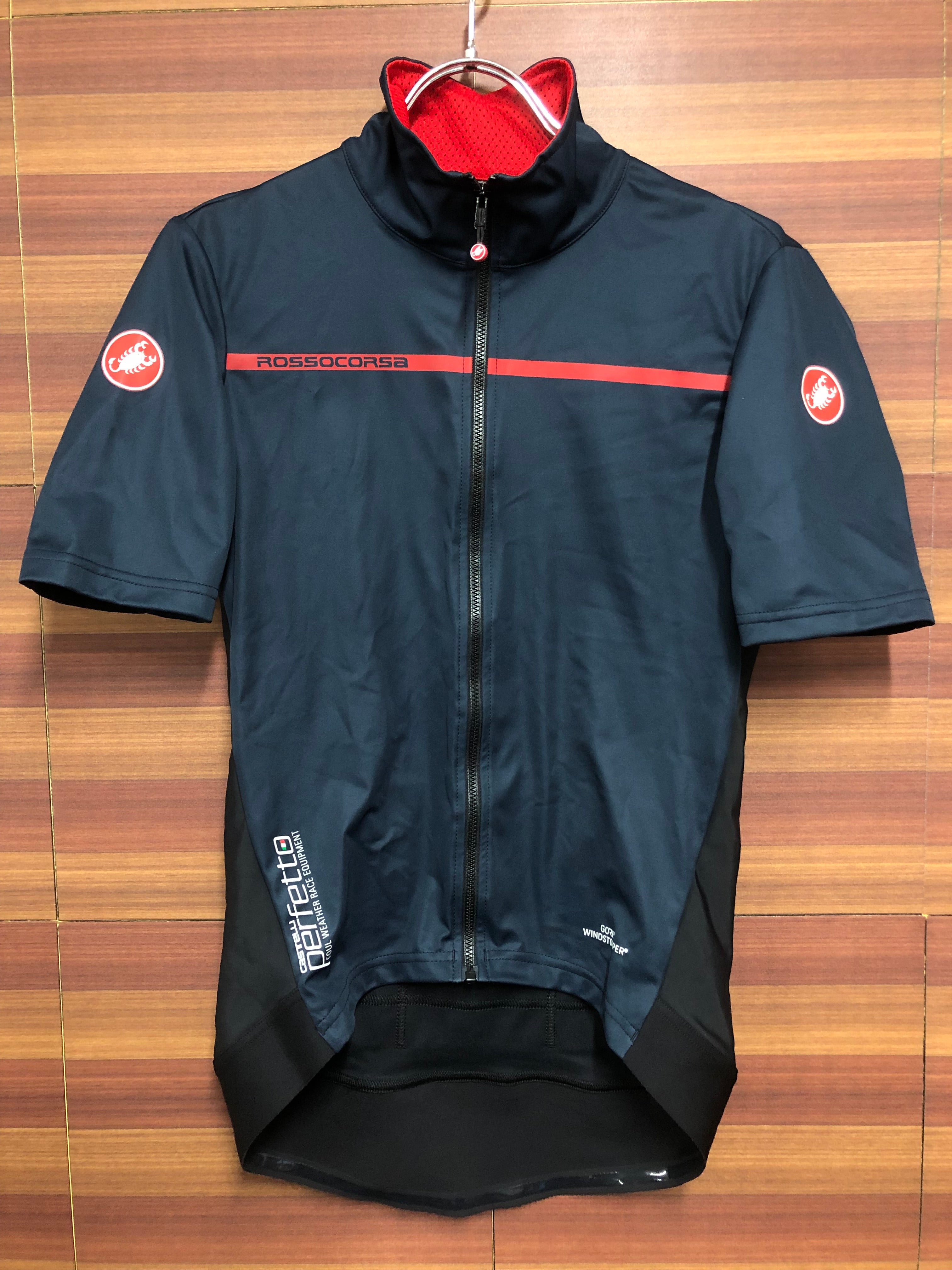 HI547 カステリ CASTELLI ROSSOCORSA ペルフェット perfetto 半袖サイクルジャケット 紺 M GORE WI