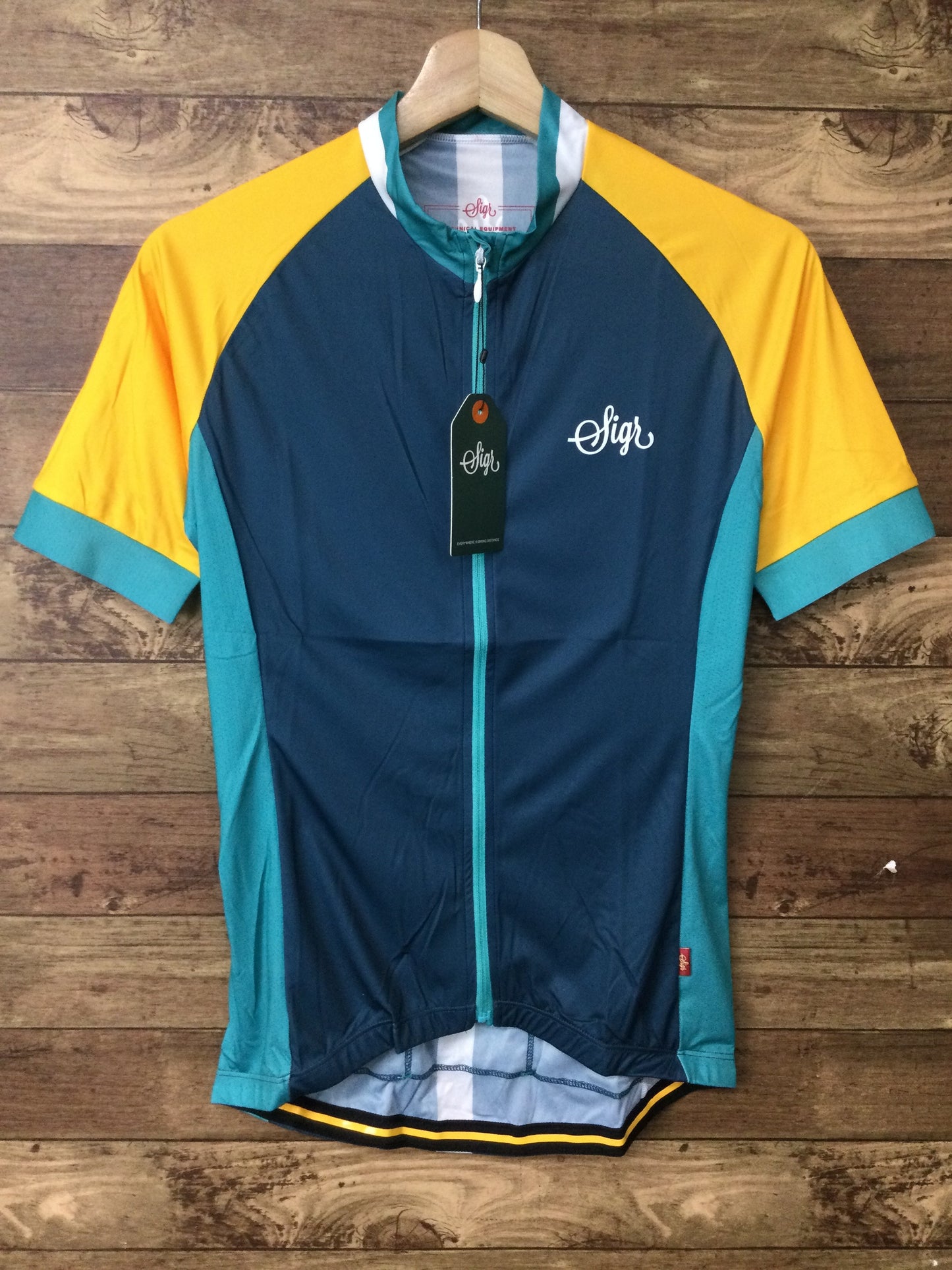 GY218 ★シーガー Sigr TEAM SIGR YELLOW WOMAN 半袖サイクルジャージ 黄青緑 XS