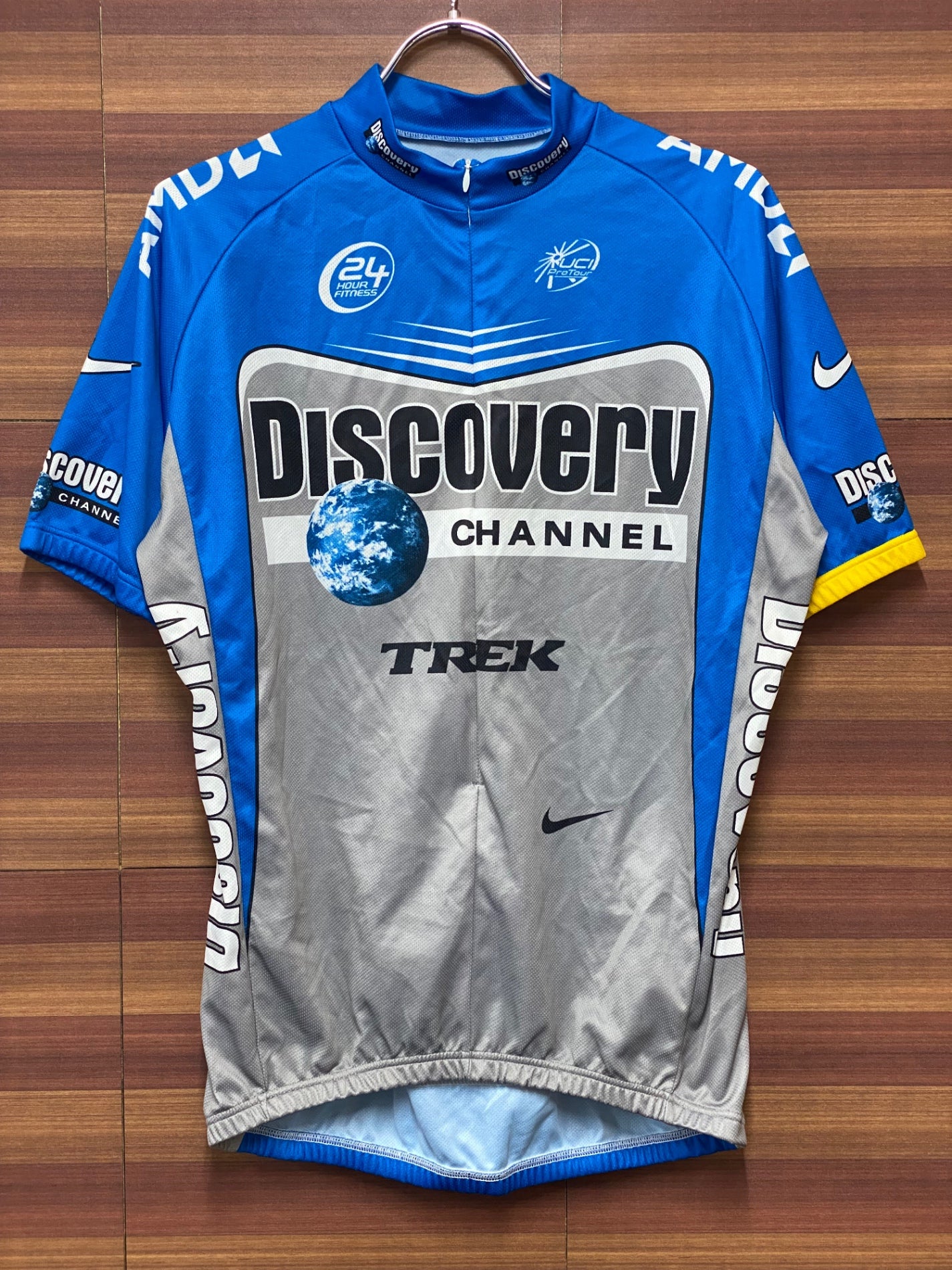 IE161 ナイキ NIKE 半袖サイクルジャージ 青グレー L DISCOVERY channel