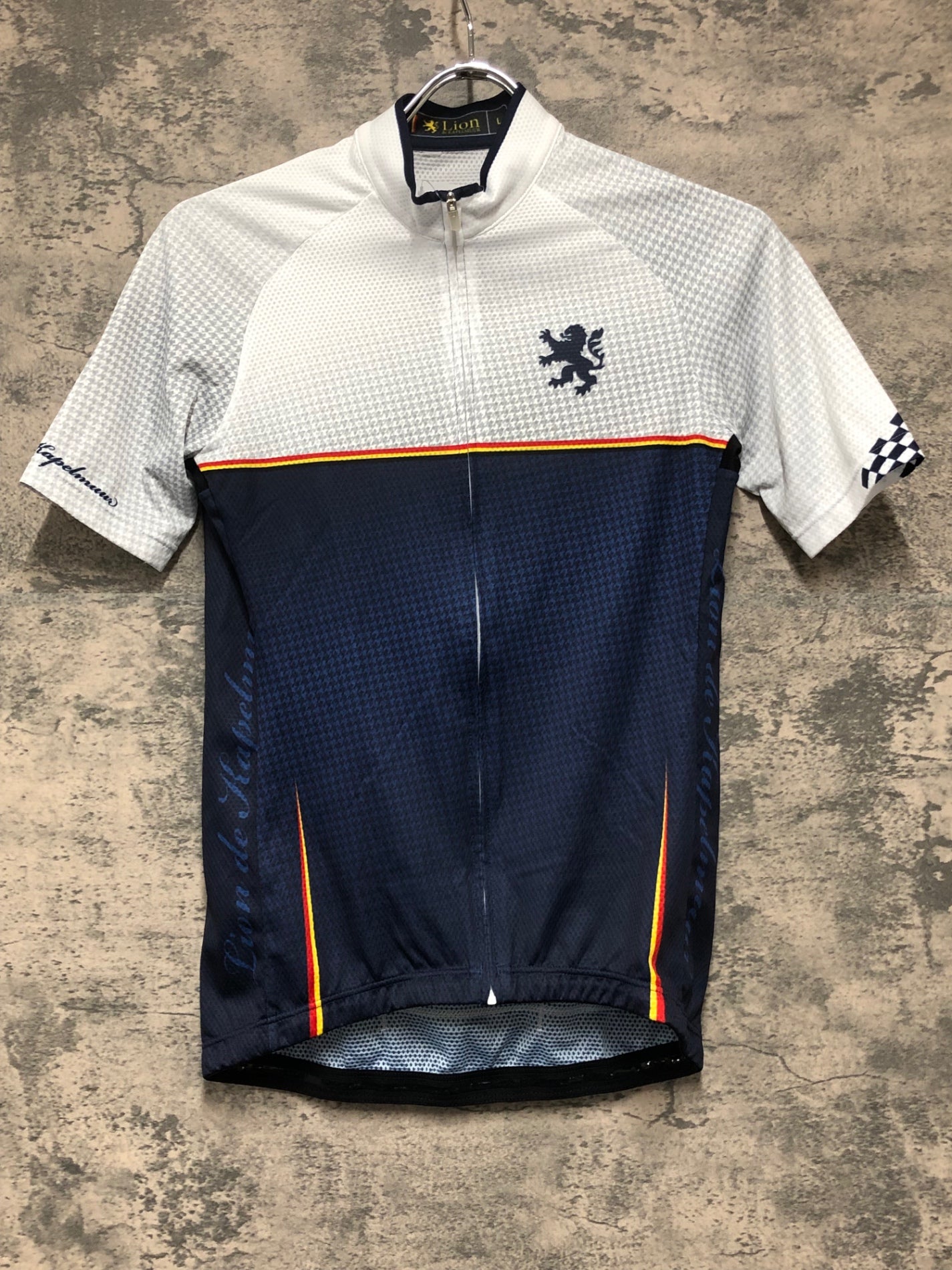 JD070 リオンドカペルミュール Lion de KAPELMUUR 半袖 サイクルジャージ 白 紺 L