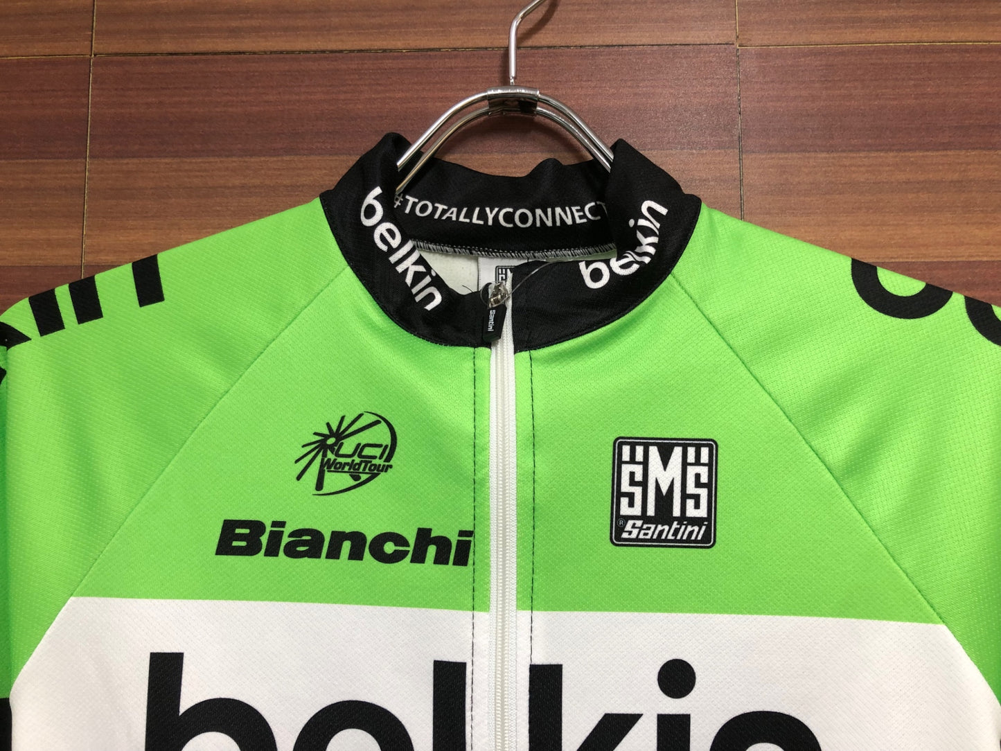 HX132 サンティーニ Santini 長袖 サイクルジャージ 黄緑 黒 XL 裏起毛 belkin ※ほつれ