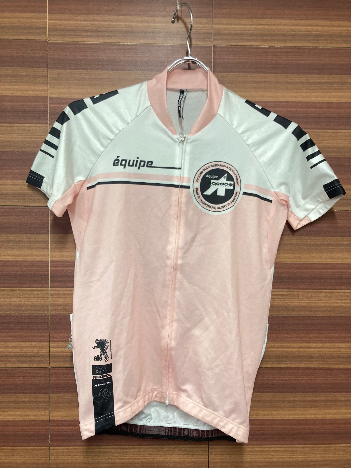 HS124 アソス assos equipe 半袖 サイクルジャージ 白 ピンク S ※染み