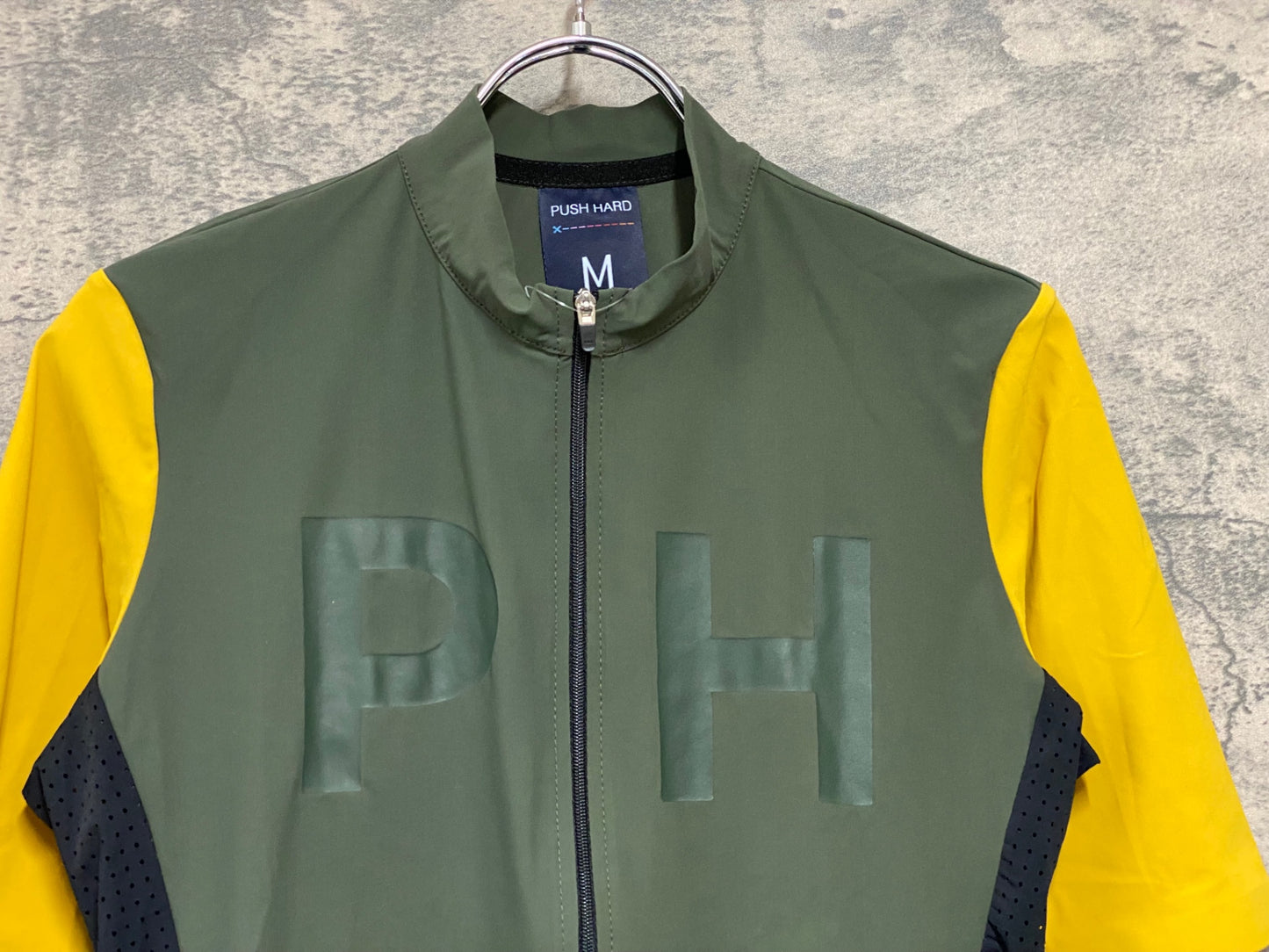 JE012 プッシュハード PUSH HARD 半袖 サイクルジャージ M グリーン イエロー