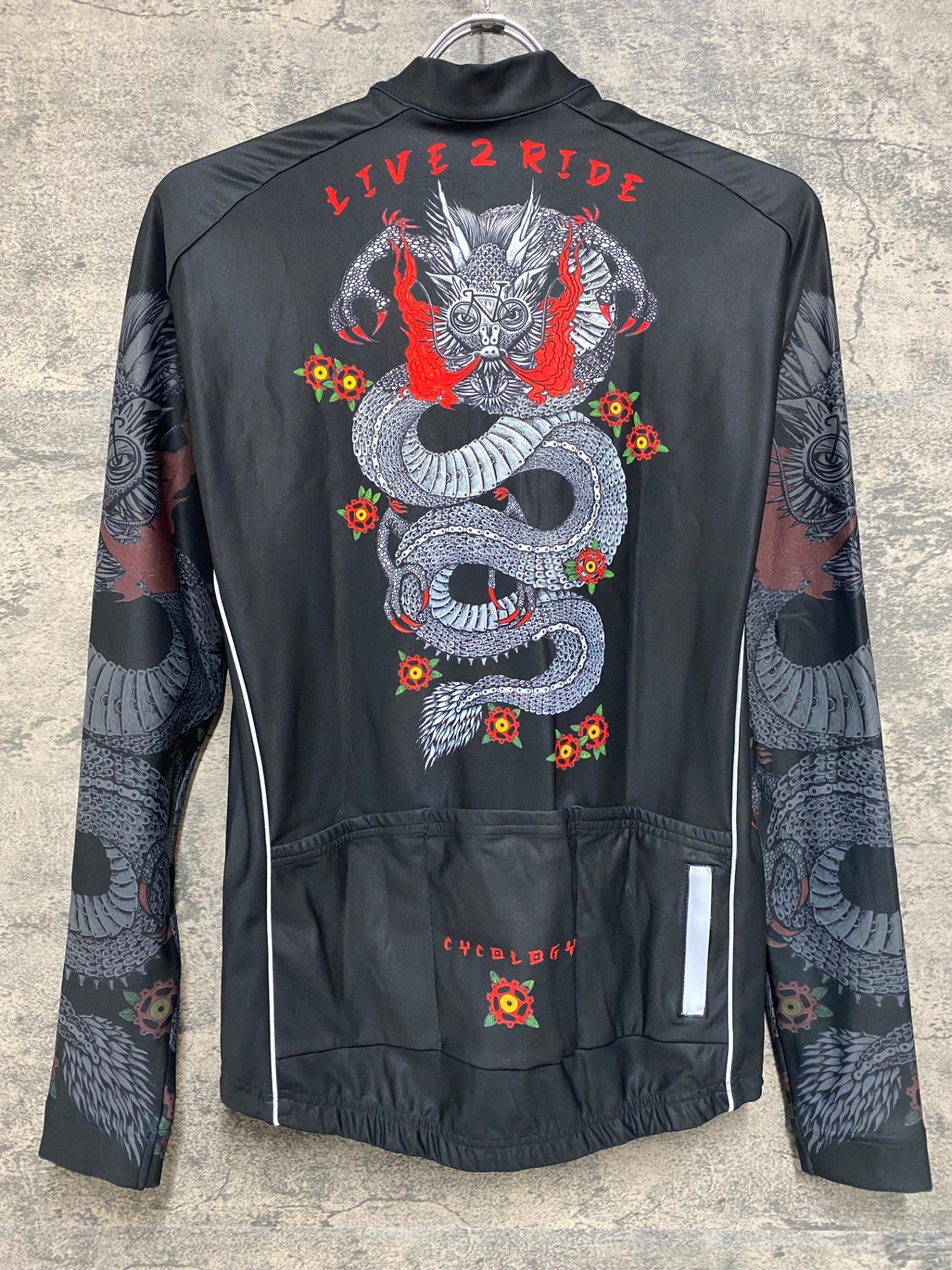 JC855 サイコロジー CYCOLOGY 長袖 サイクルジャージ 黒 ドクロ S