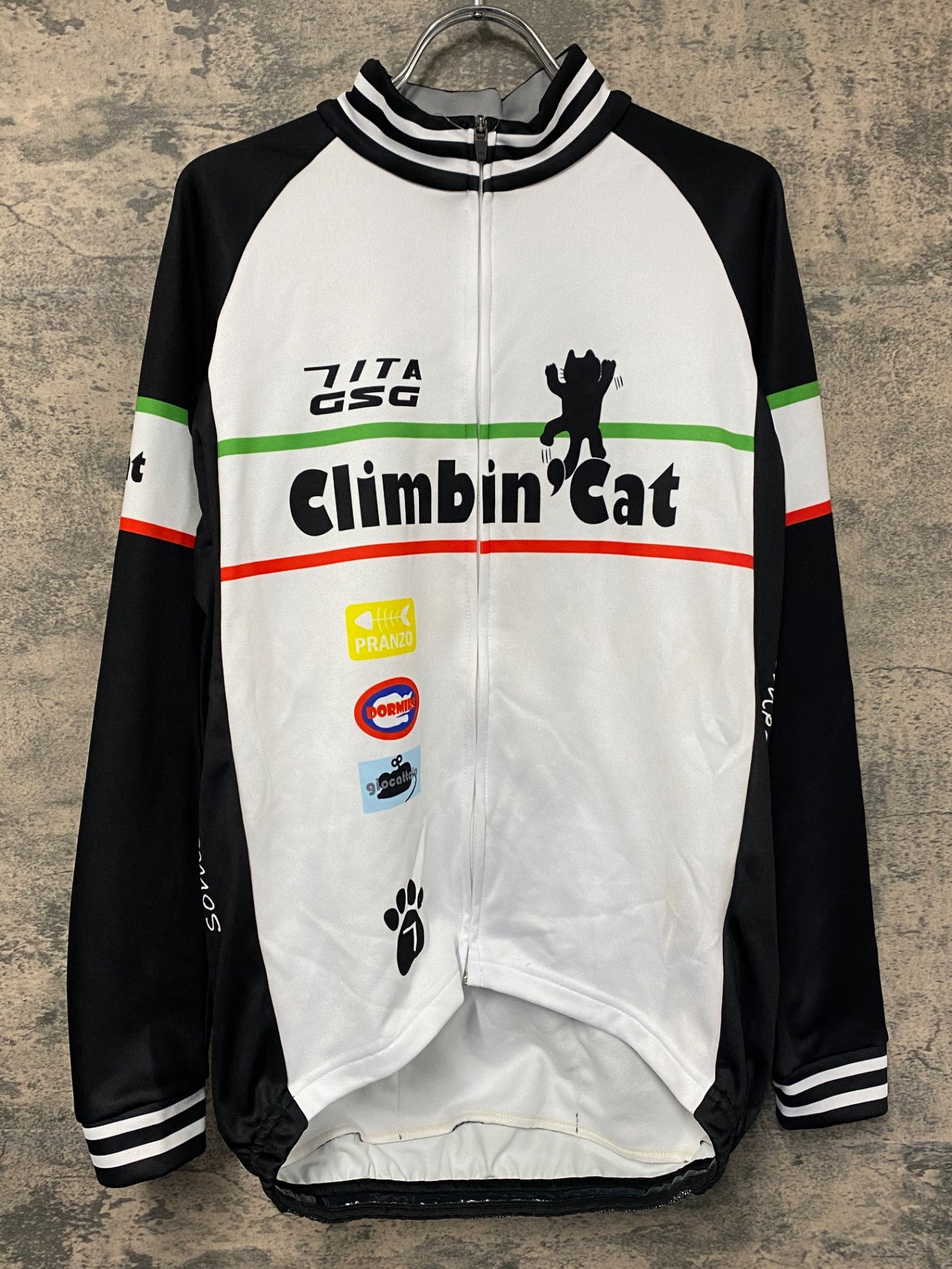 JA163 ジェッセージ SGS 7ITA 長袖 サイクルジャージ 白 黒 XL 裏起毛 Climbin' Cat