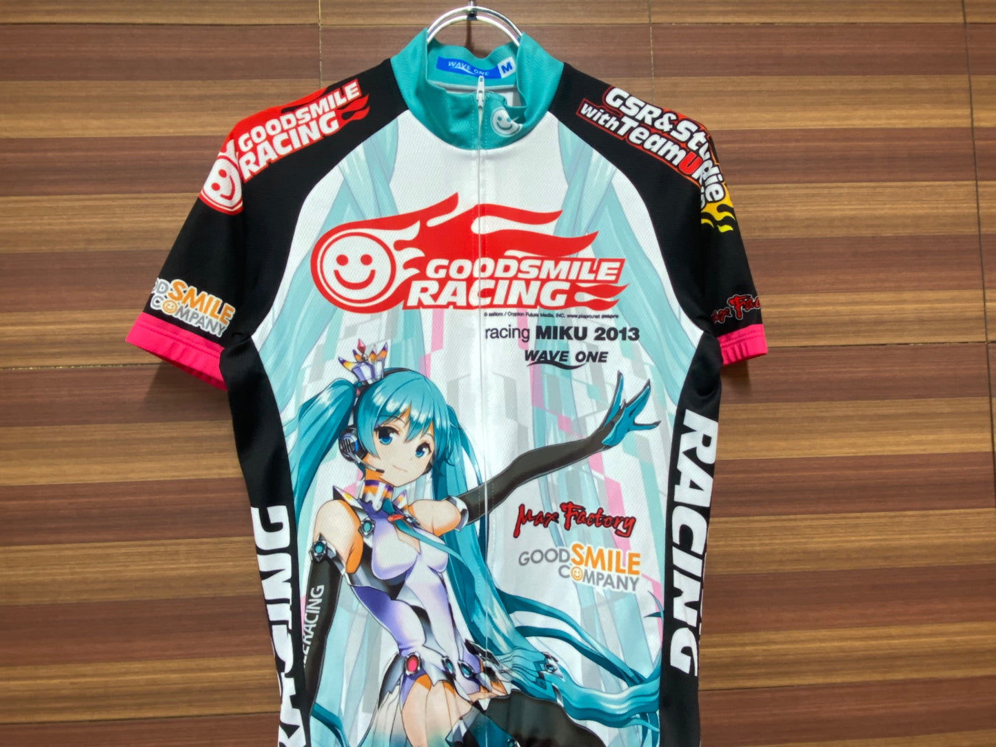 IK096 ウェイブワン WAVE ONE 半袖 サイクルジャージ 白 青 M RACING MIKU 2013Ver. 痛ジャージ