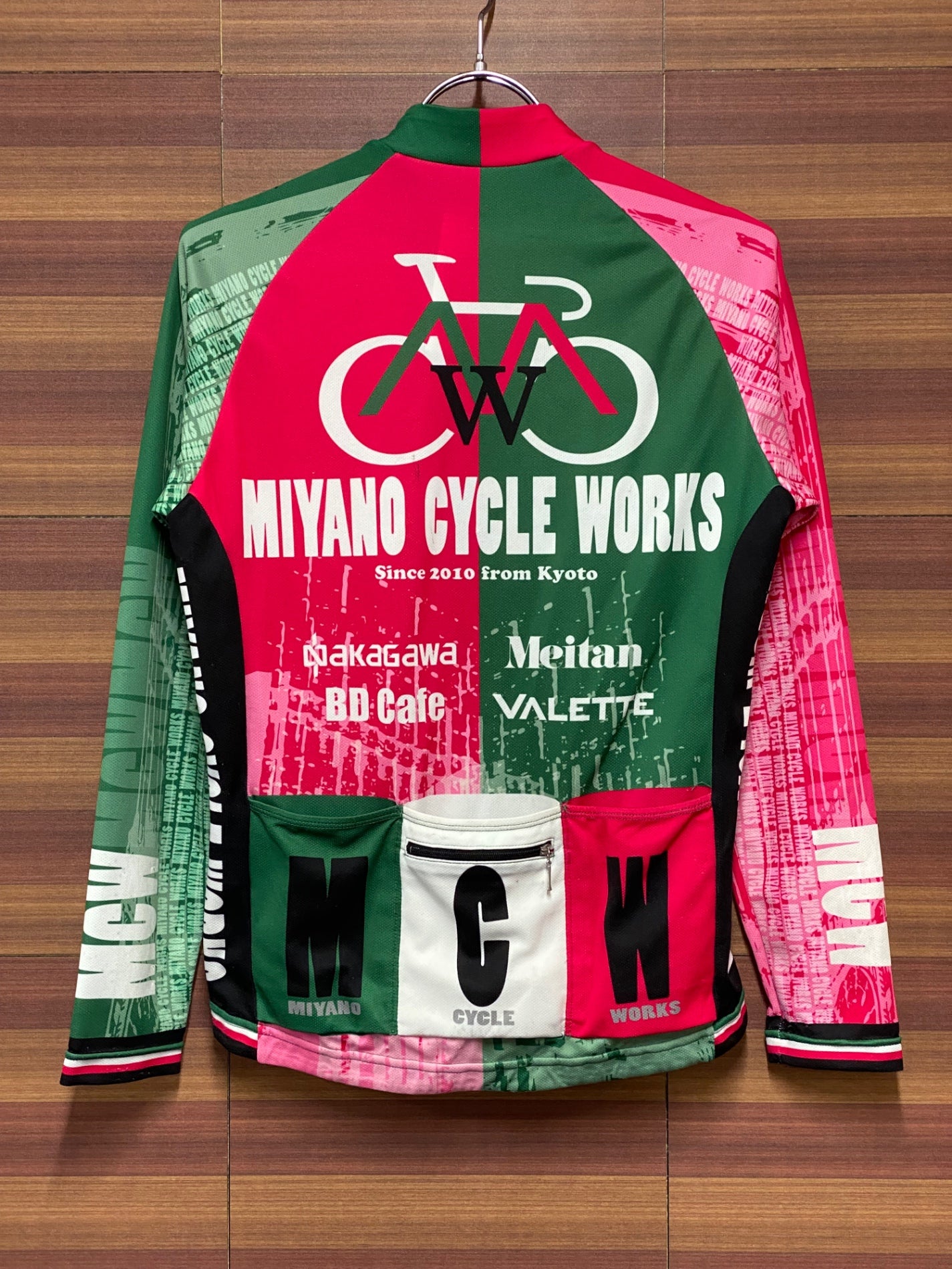 IK093 ヴァレット VALETTE 長袖 サイクルジャージ 緑 ピンク M MIYANO CYCLE WORKS