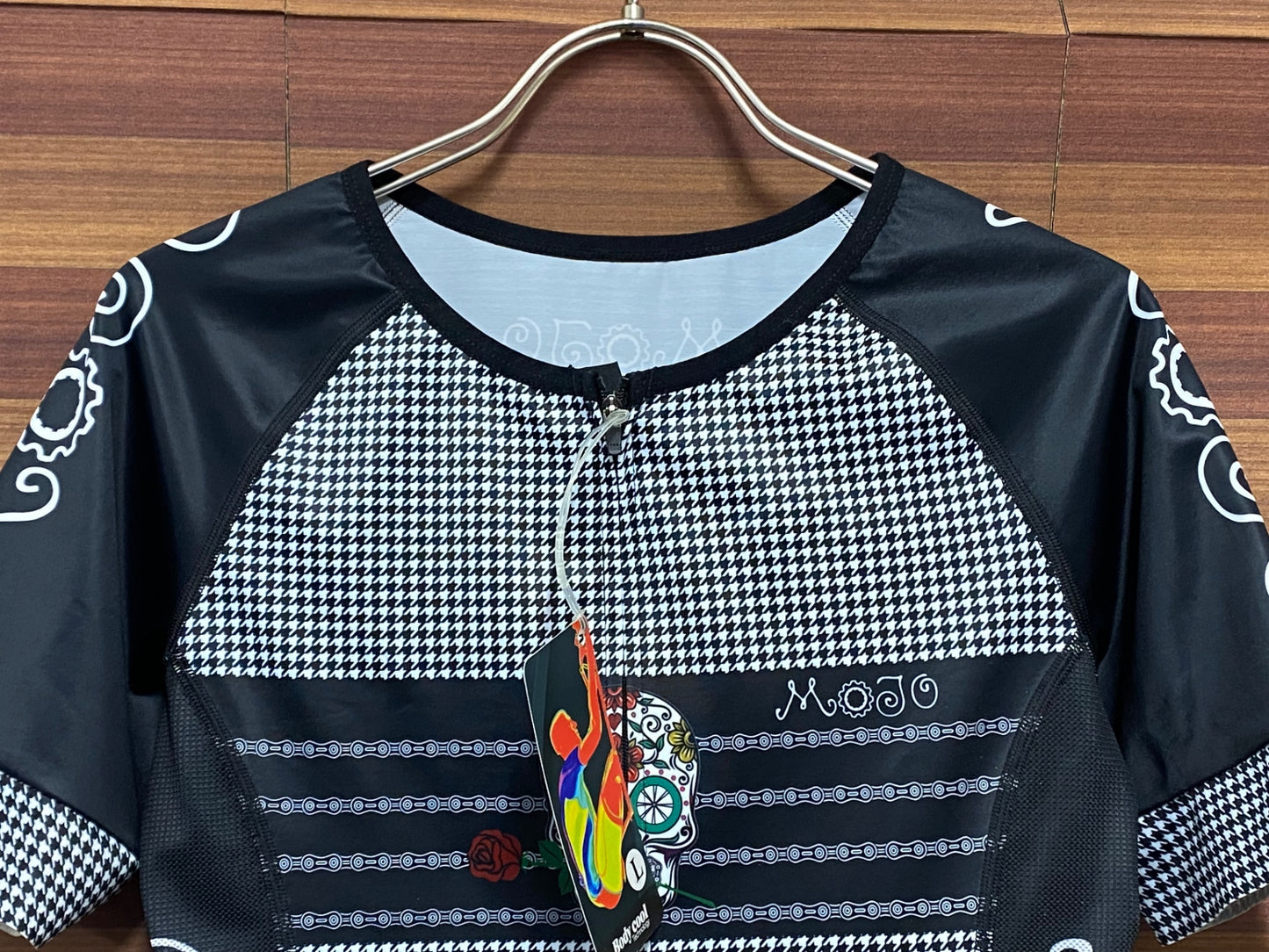 IQ186 サイコロジー CYCOLOGY 半袖 サイクルジャージ 黒 千鳥柄 レディース L MOJO