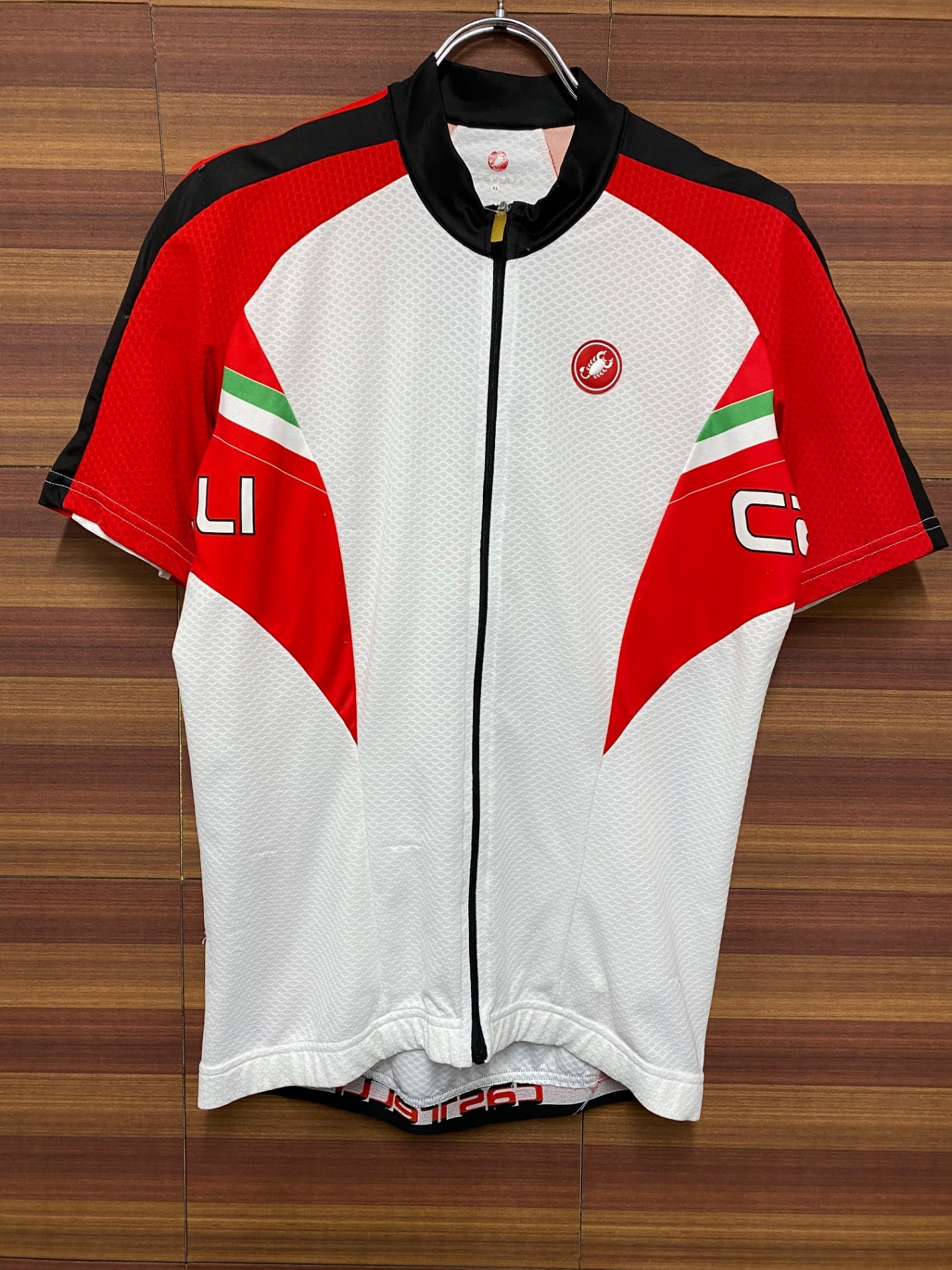 IN869 カステリ CASTELLI 半袖 サイクルジャージ 白 赤 XL ※ほつれ