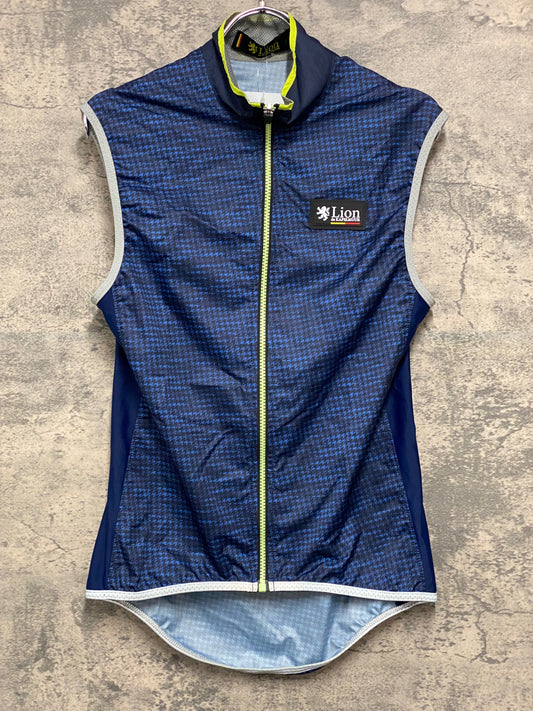 JB064 リオンドカペルミュール Lion de KAPELMUUR サイクルベスト ジレ 紺 黒 S 千鳥格子
