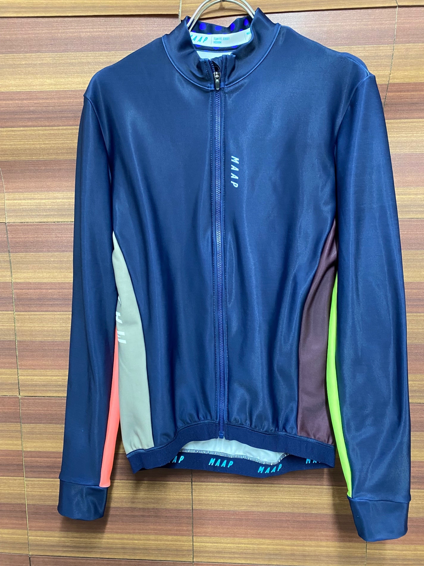 IT816 マープ MAAP TEAM PRO FIT JERSEY 長袖 サイクルジャージ 紺 ピンク 深緑 総柄 M 裏起毛