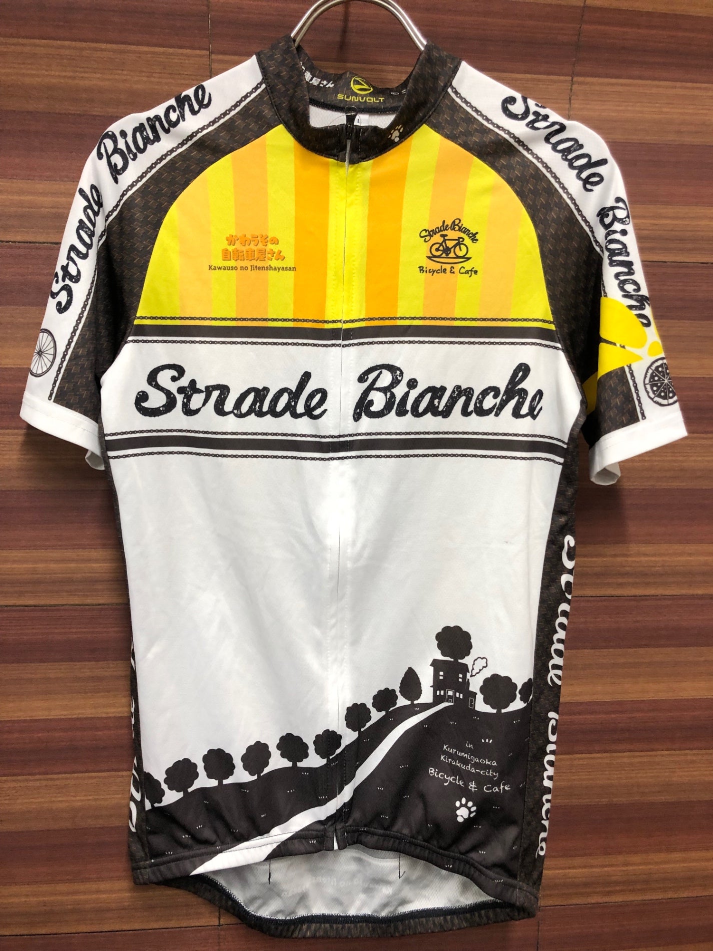 IT005 サンボルト SUNVOLT 半袖 サイクルジャージ 白 黄 L かわうその自転車屋さん 痛ジャージ ※汚れ