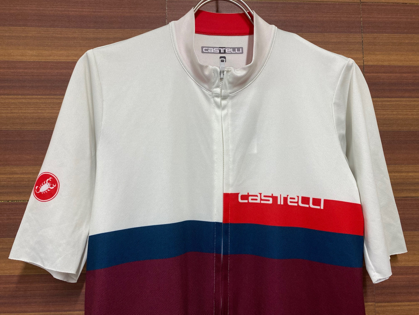 II899 カステリ CASTELLI 半袖 サイクルジャージ 白紺バーガンディー M