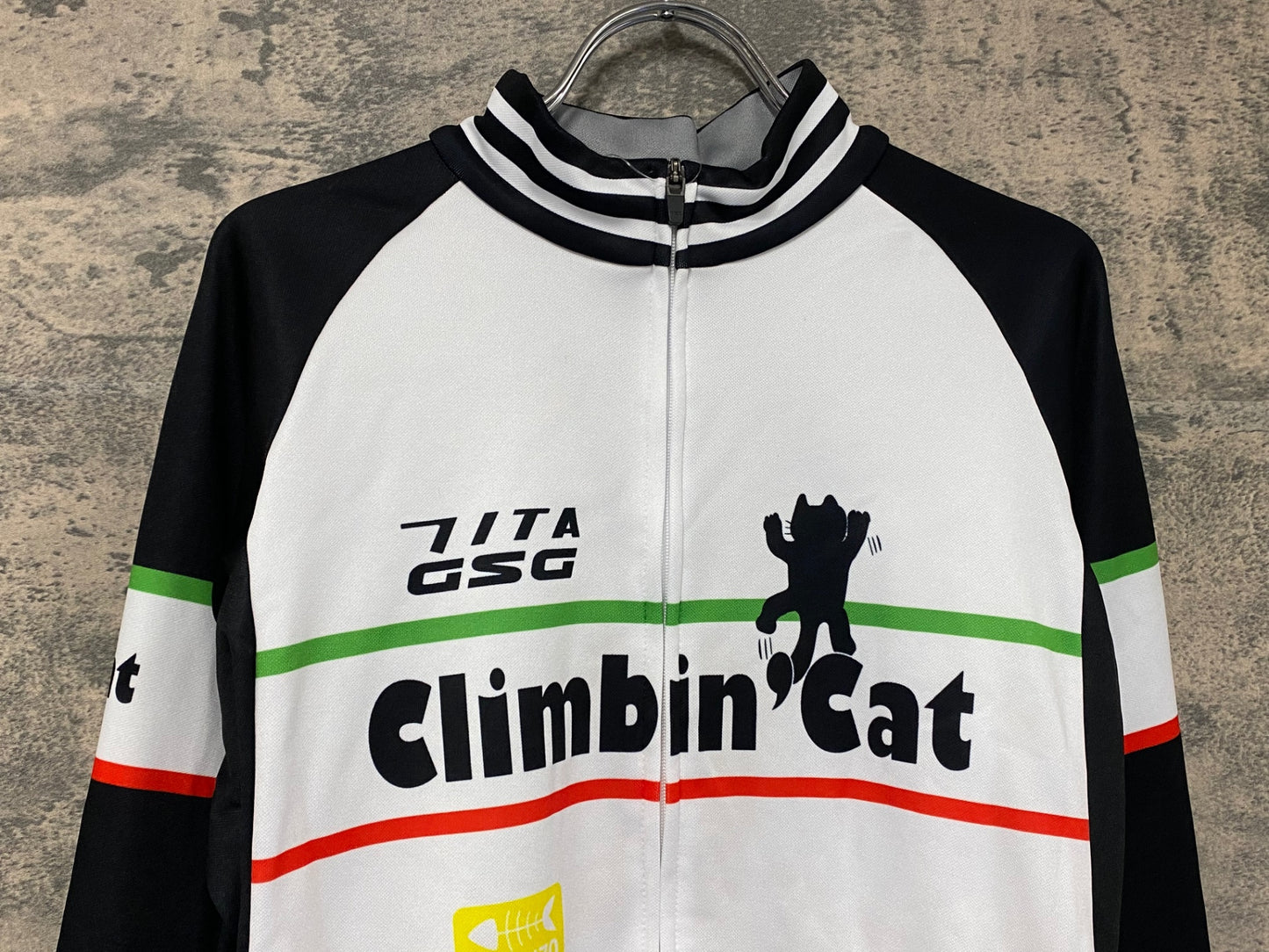 JA163 ジェッセージ SGS 7ITA 長袖 サイクルジャージ 白 黒 XL 裏起毛 Climbin' Cat