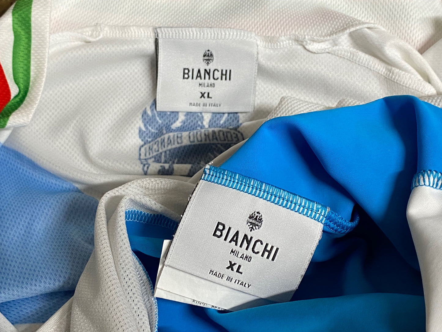 JB689 ビアンキ BIANCHI 半袖 サイクルジャージ ビブショーツ 上下セット 半袖 白/青 XL