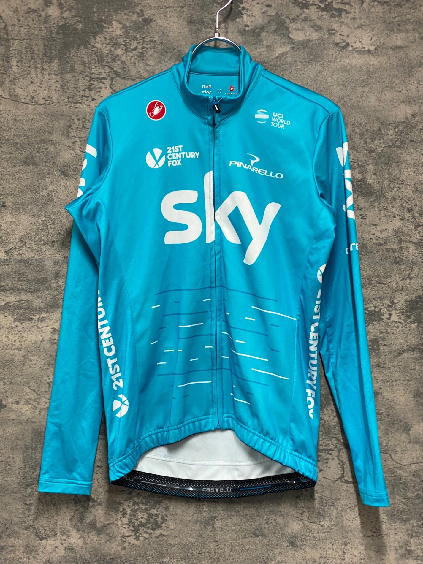 JC800 カステリ CASTELLI LONG SLEEVE THERMAL JERSEY 長袖 サイクルジャージ 水色 M 裏起毛 TEAM sky
