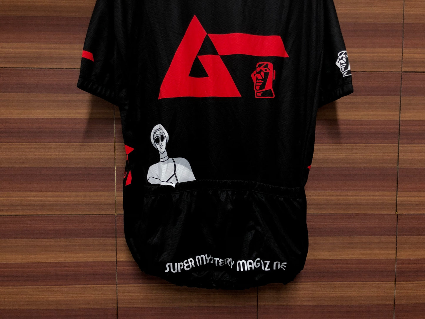 IS990 ウェイブワン WAVE ONE 半袖 サイクルジャージ 黒 赤 L SUPER MYSTERY MAGAZINE 痛ジャージ