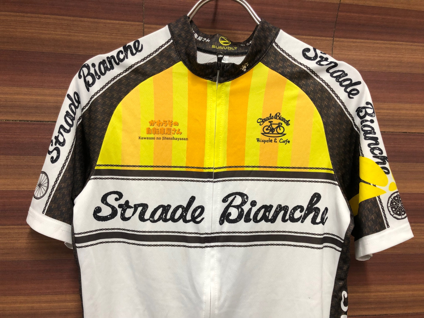 IT005 サンボルト SUNVOLT 半袖 サイクルジャージ 白 黄 L かわうその自転車屋さん 痛ジャージ ※汚れ