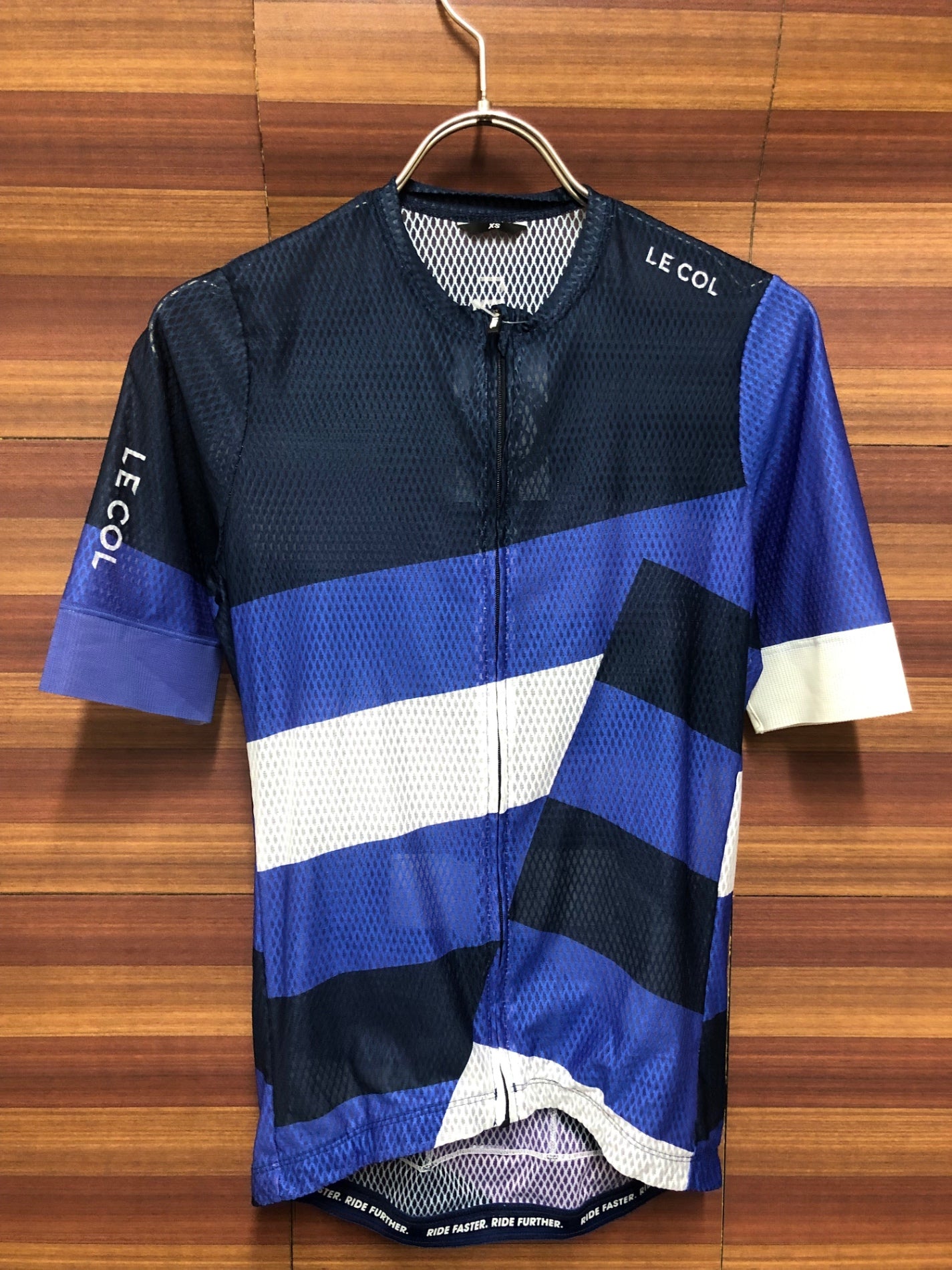 IU484 LECOL 半袖 サイクルジャージ 白 ネイビー XS