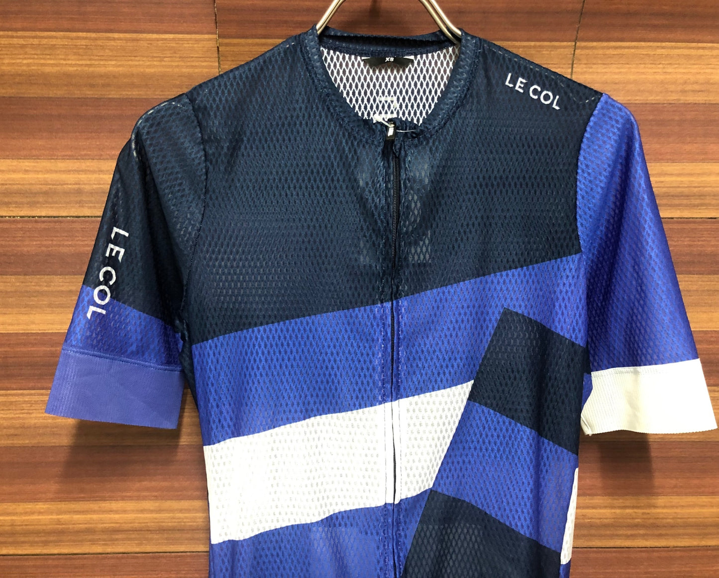 IU484 LECOL 半袖 サイクルジャージ 白 ネイビー XS