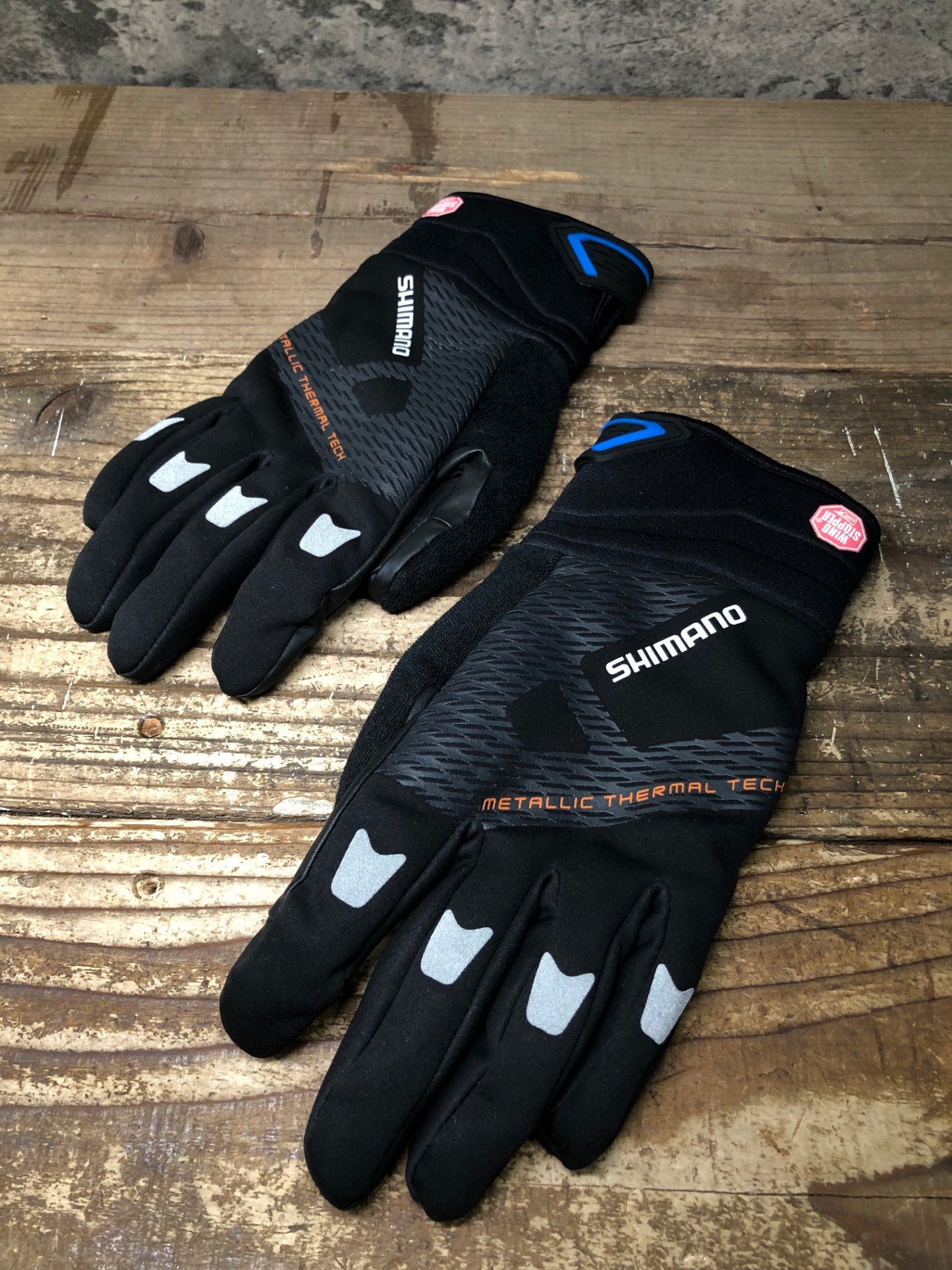 JA346 シマノ SHIMANO 長指 グローブ 黒 S METALLIC THERMAL TECH 裏起毛 WIND STOPPER