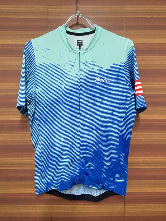 IJ966 ラファ Rapha LIGHTWEIGHT RACE JERSEY 半袖 サイクルジャージ 青 総柄 L