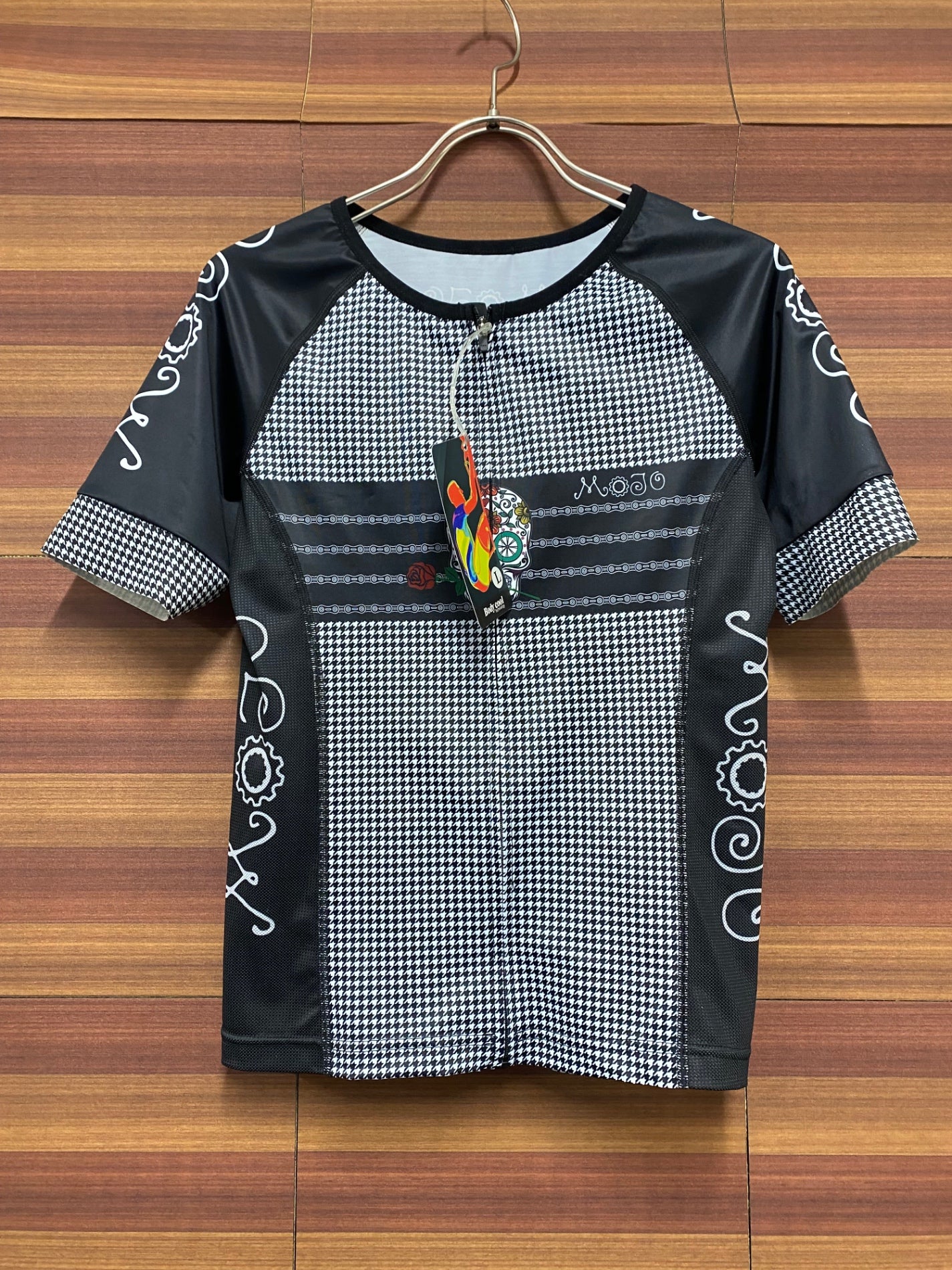 IQ186 サイコロジー CYCOLOGY 半袖 サイクルジャージ 黒 千鳥柄 レディース L MOJO