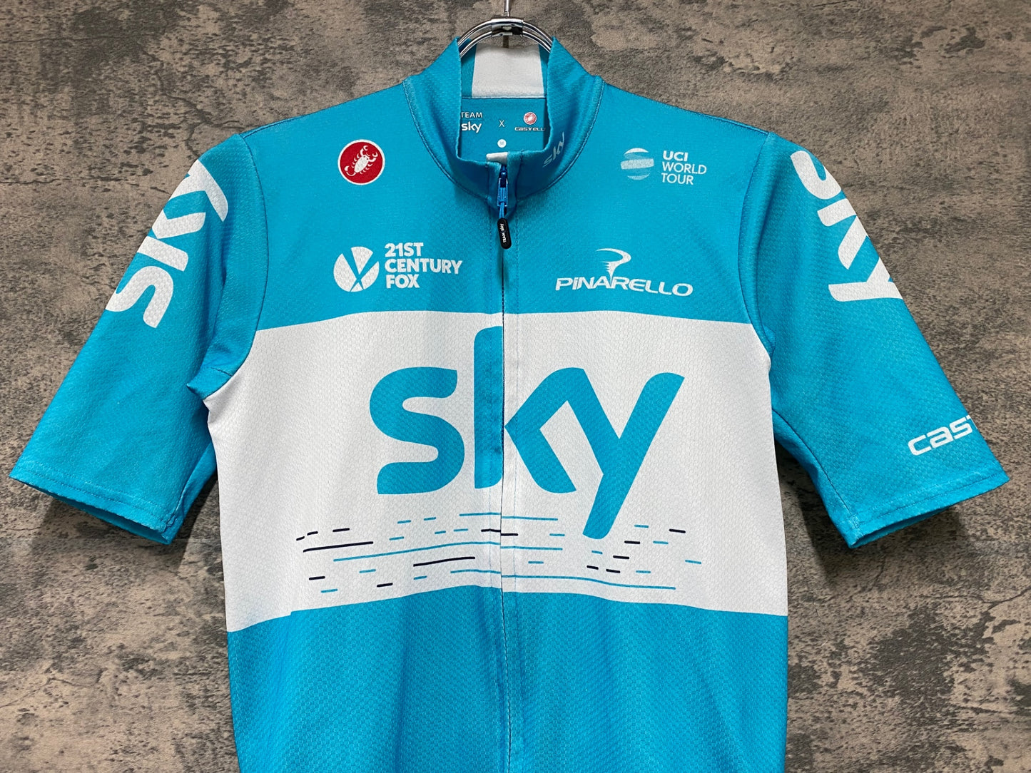JC802 カステリ CASTELLI PODIO JERSEY 半袖 サイクルジャージ 白 水色 M TEAM sky