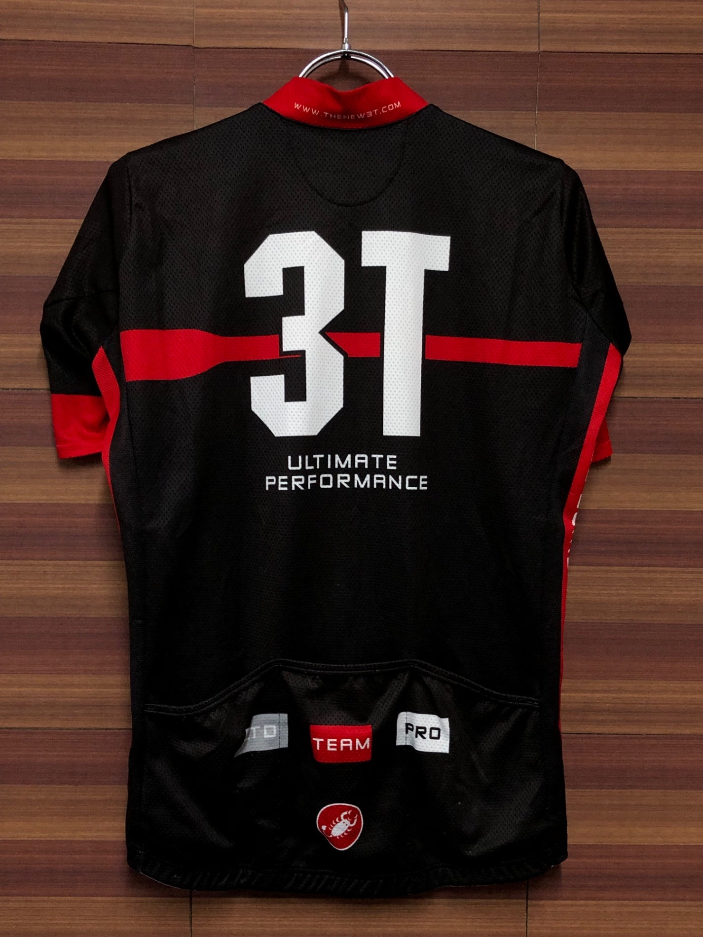 IN127 カステリ castelli 半袖 サイクルジャージ 黒赤 3T L 毛玉あり