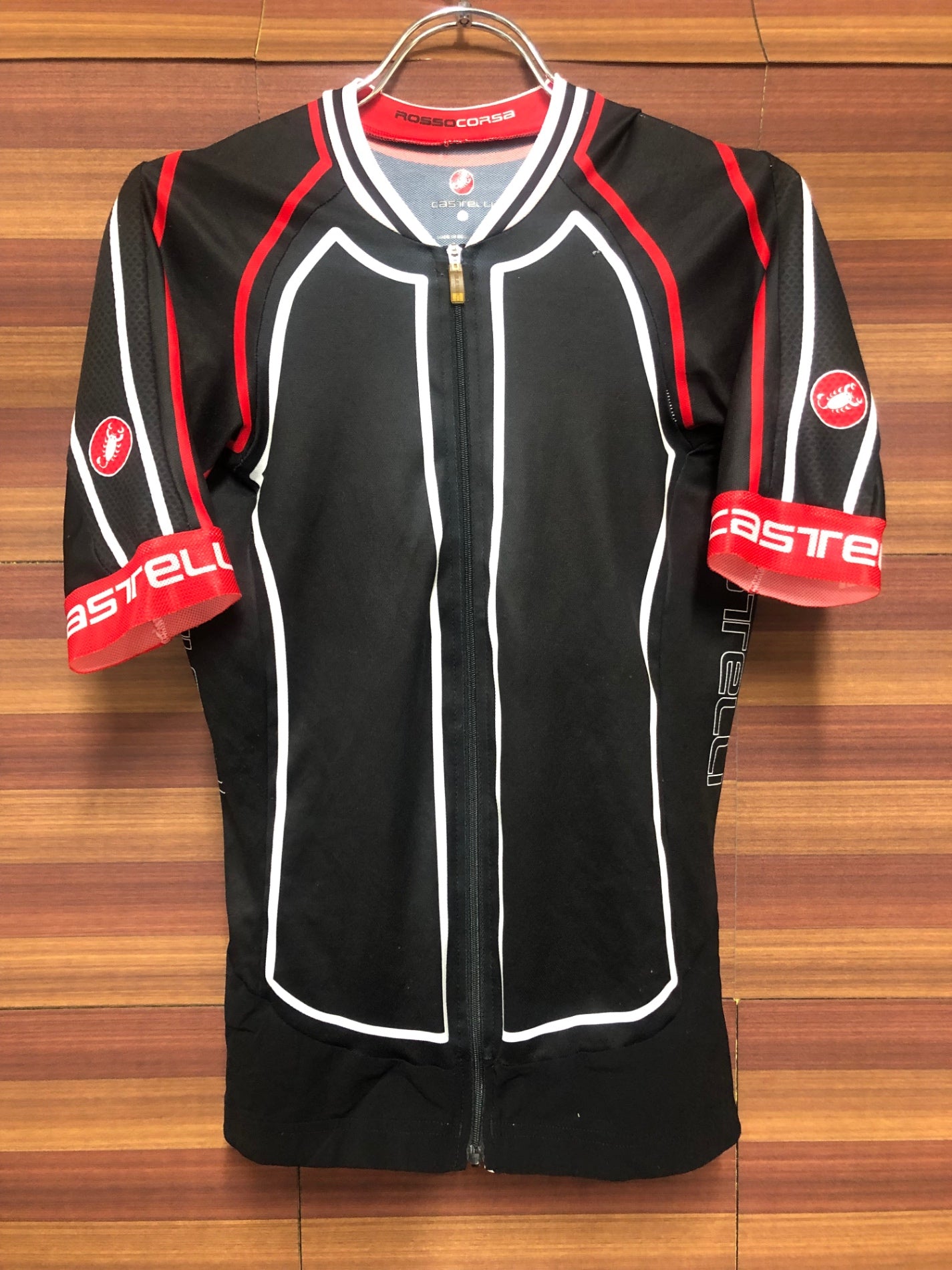 IM948 カステリ CASTELLI ロッソコルサ ROSSOCORSA 半袖 サイクルジャージ 黒 L ※ほつれ