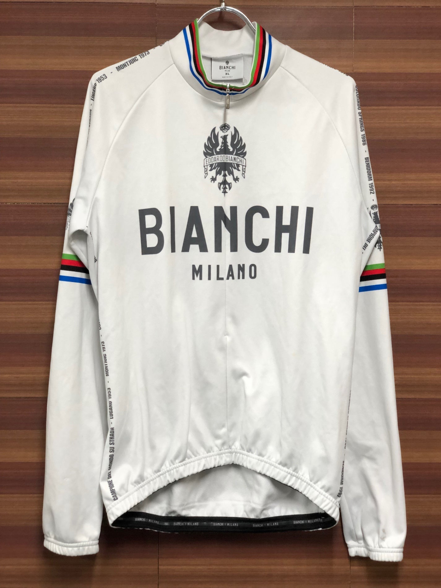 IM477 ビアンキ Bianchi 長袖サイクルジャージ XL 白 裏起毛