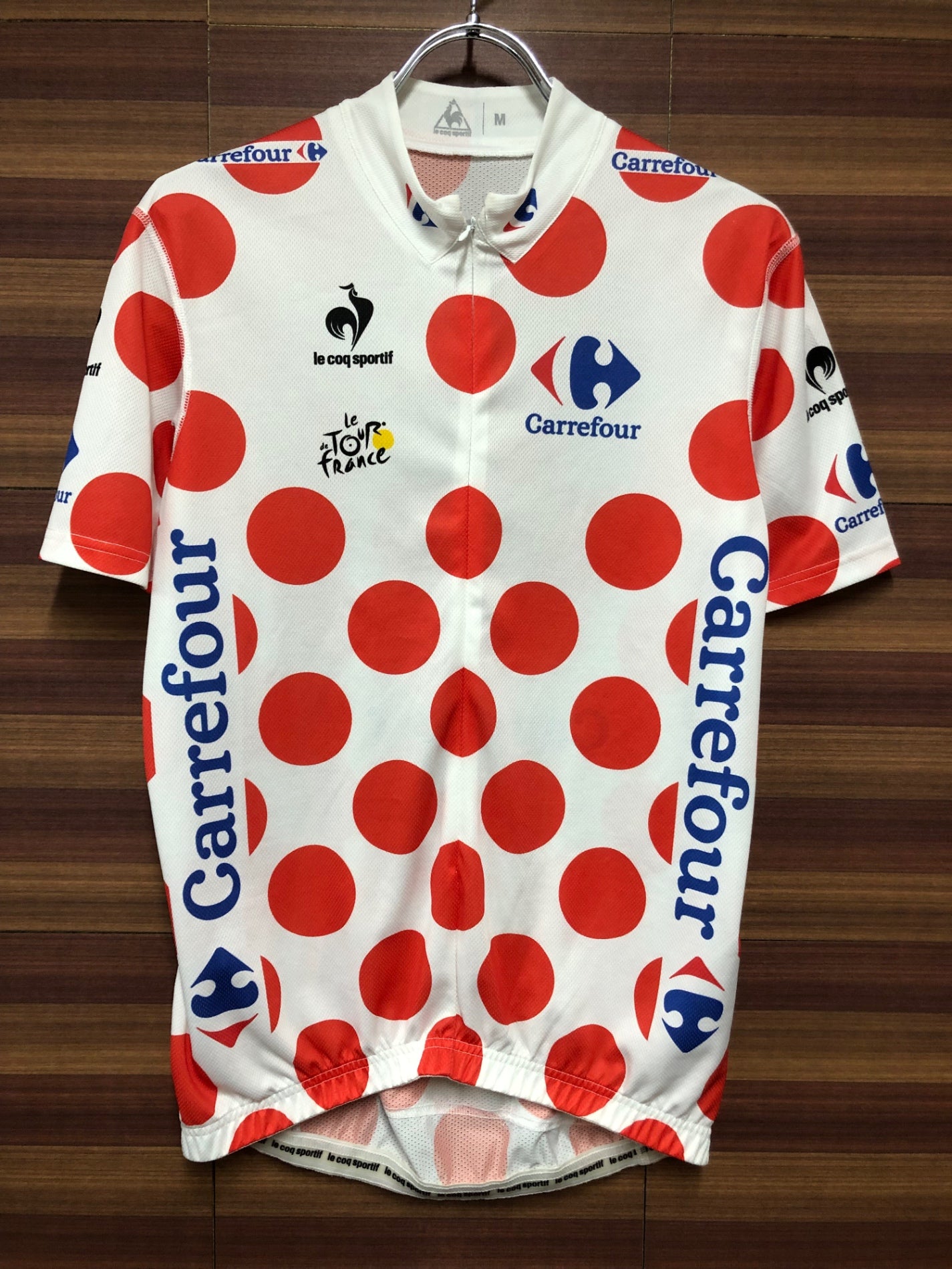 II265 ルコックスポルティフ le coq sportif 半袖 サイクルジャージ  白 赤 M 山岳賞 TDF