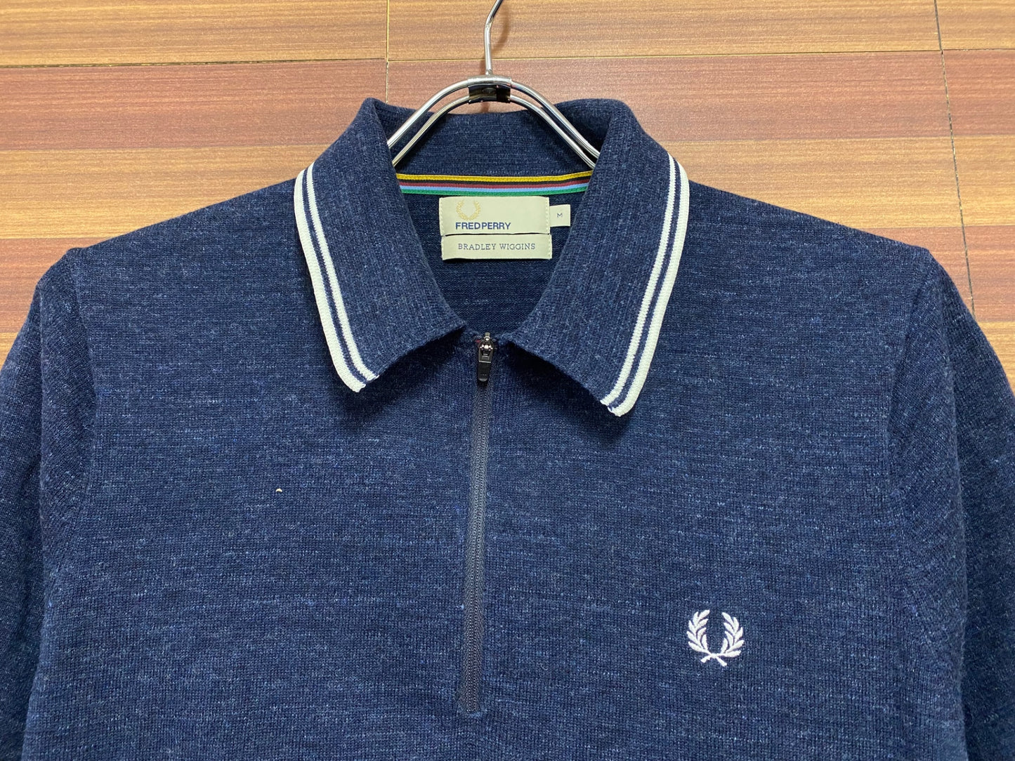 IA133 フレッドペリー FREDPERRY BRADLEY WIGGINS コラボ サイクリングポロシャツ 紺 M