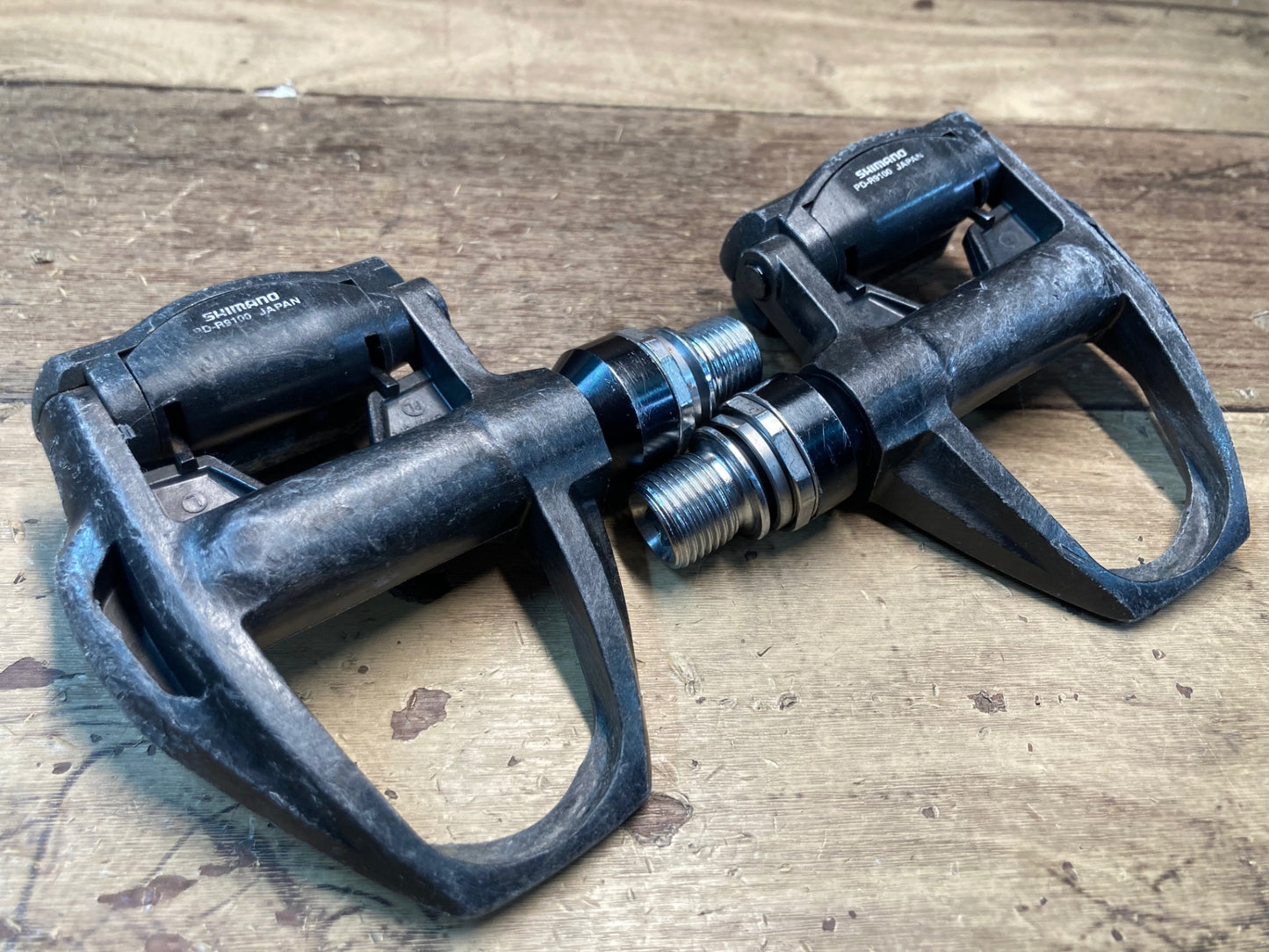 IM591 シマノ SHIMANO デュラエース DURA-ACE PD-R9100 ビンディングペダル SPD-SL ※シャフトのガタ 金属プレート再接着跡