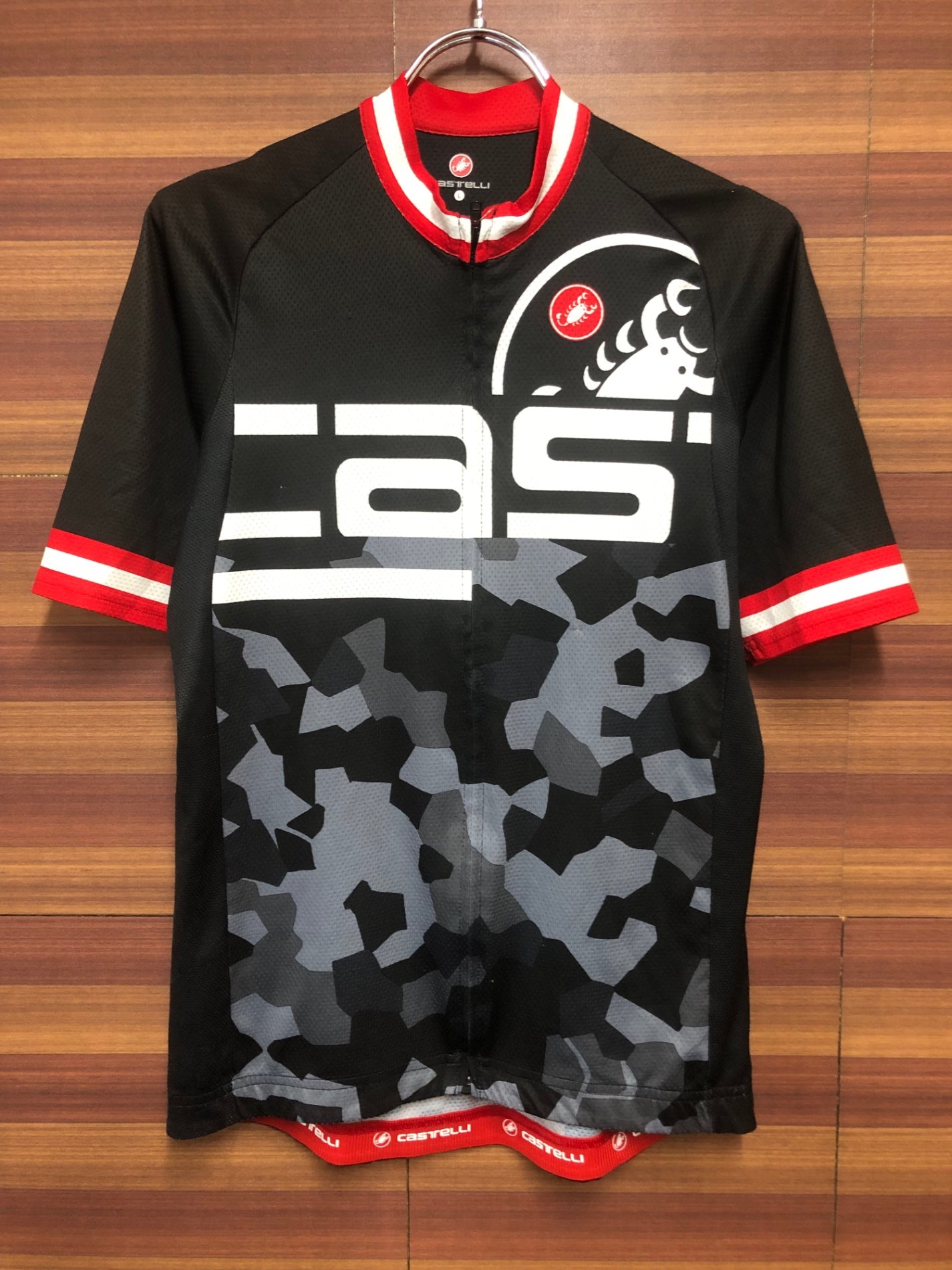 IF304 カステリ CASTELLI 半袖サイクルジャージ 黒白 L 日焼け ほつれ