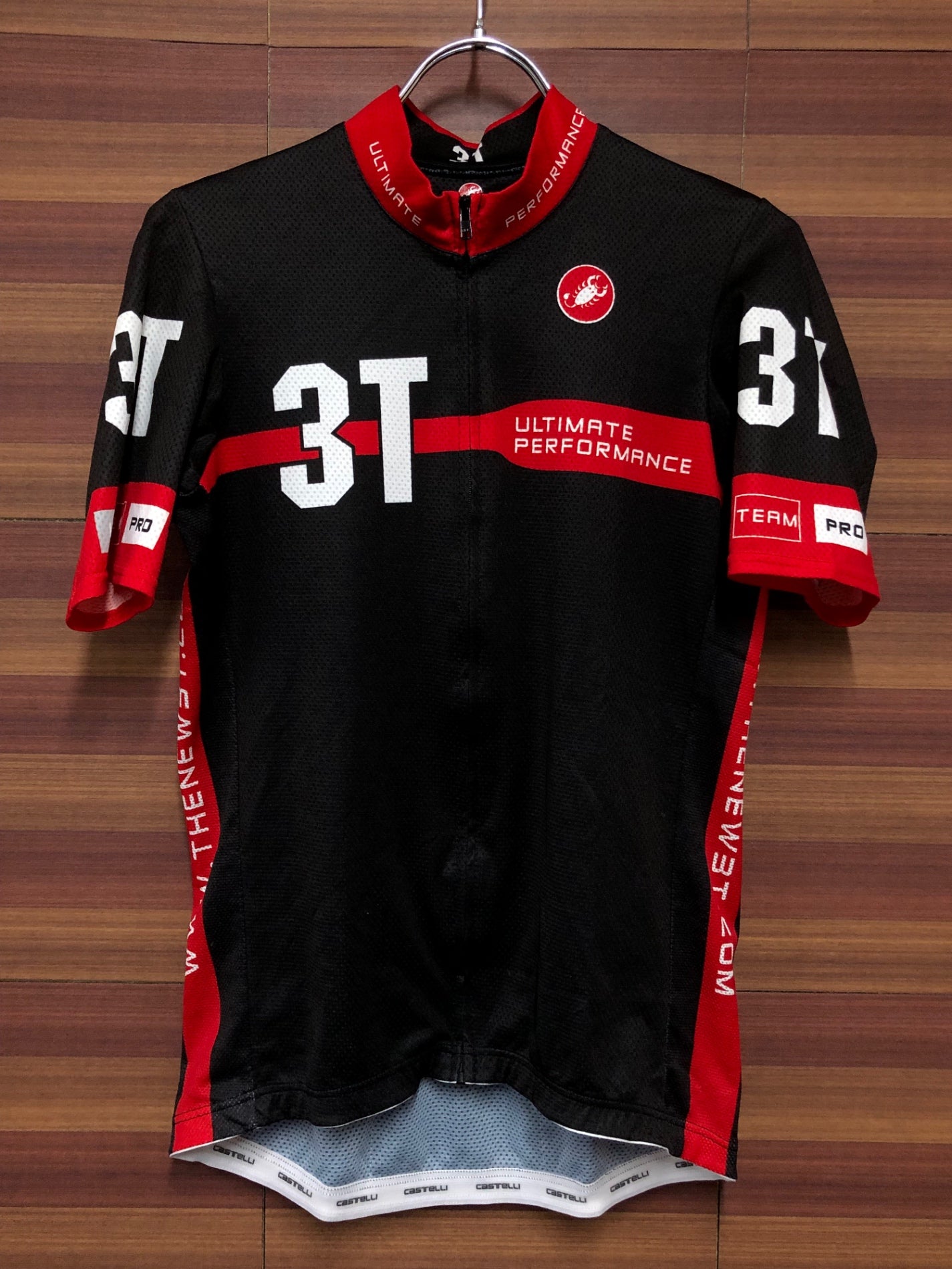 IN127 カステリ castelli 半袖 サイクルジャージ 黒赤 3T L 毛玉あり