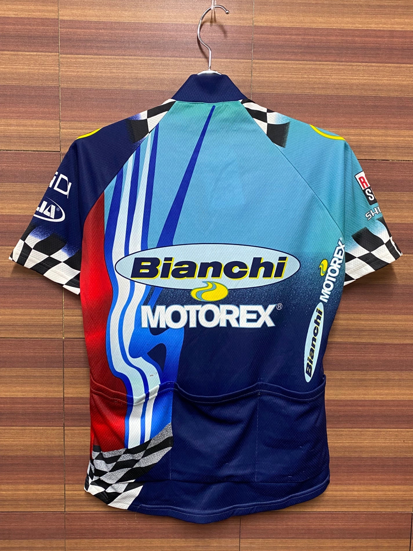 IC238 サンティーニ SANTINI ビアンキ BIANCHI MOTREX ハーフジップ サイクルジャージ Ｍサイズ ネイビー  ※左バックポケットに汚れあり、ほつれ