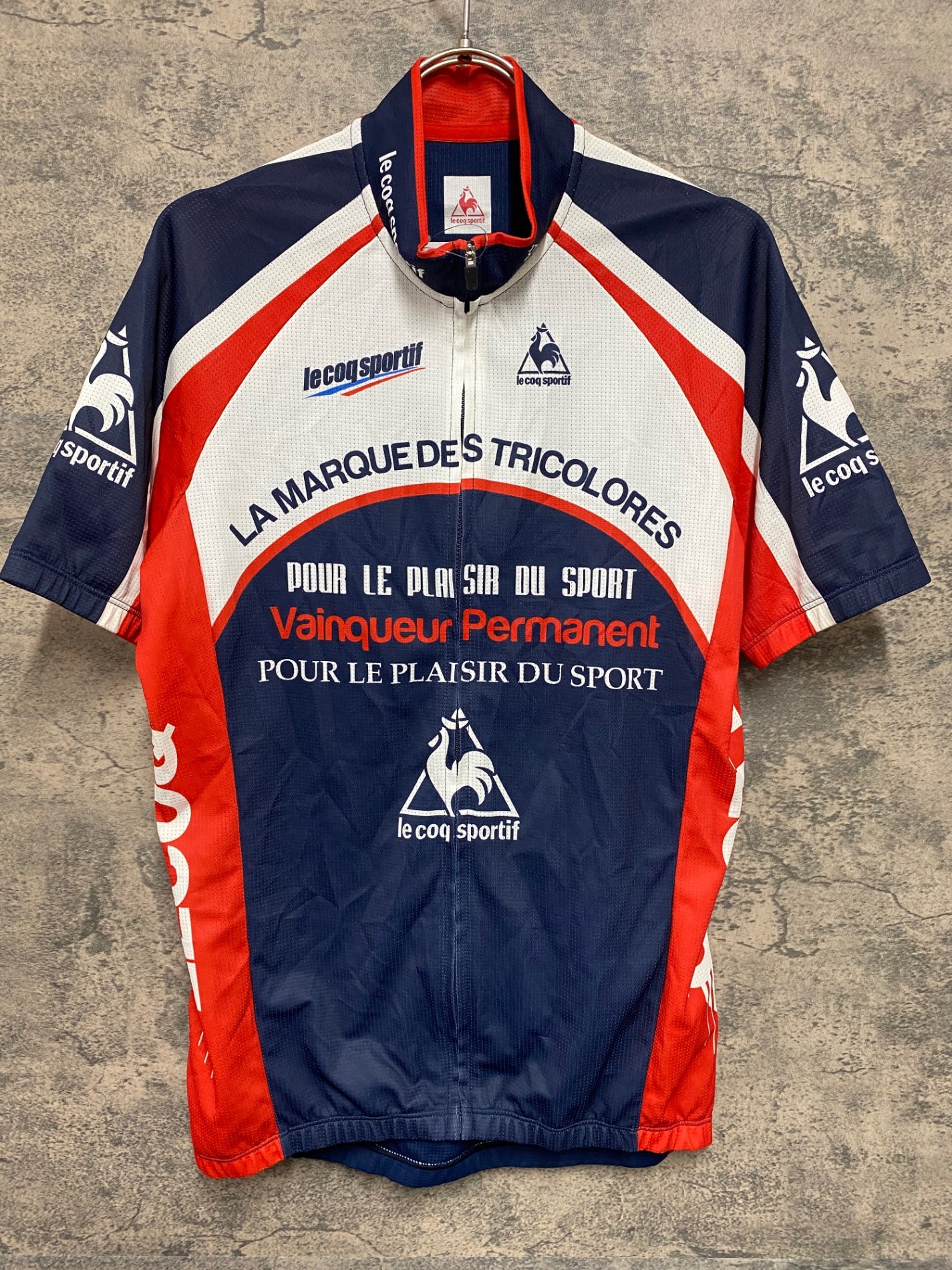 JD388 ルコックスポルティフ le coq sportif 半袖 サイクルジャージ 赤 紺 白 O