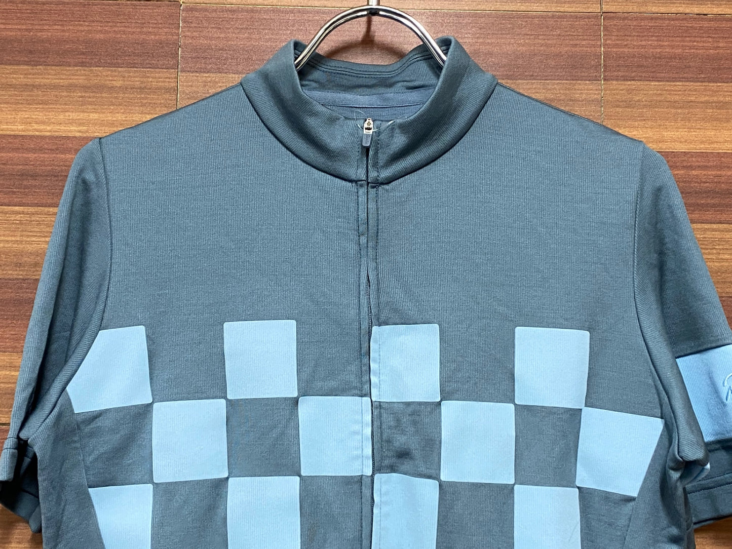 II615 ラファ Rapha CHECK JERSEY 半袖 サイクルジャージ グレーブルー S