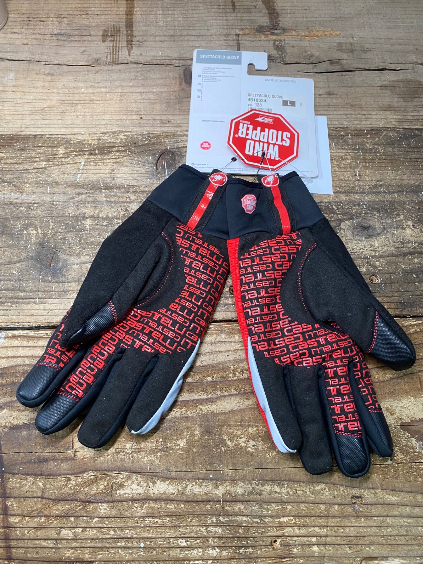 IV956 カステリ CASTELLI SPETTACOLO グローブ 黒 赤 L 裏起毛